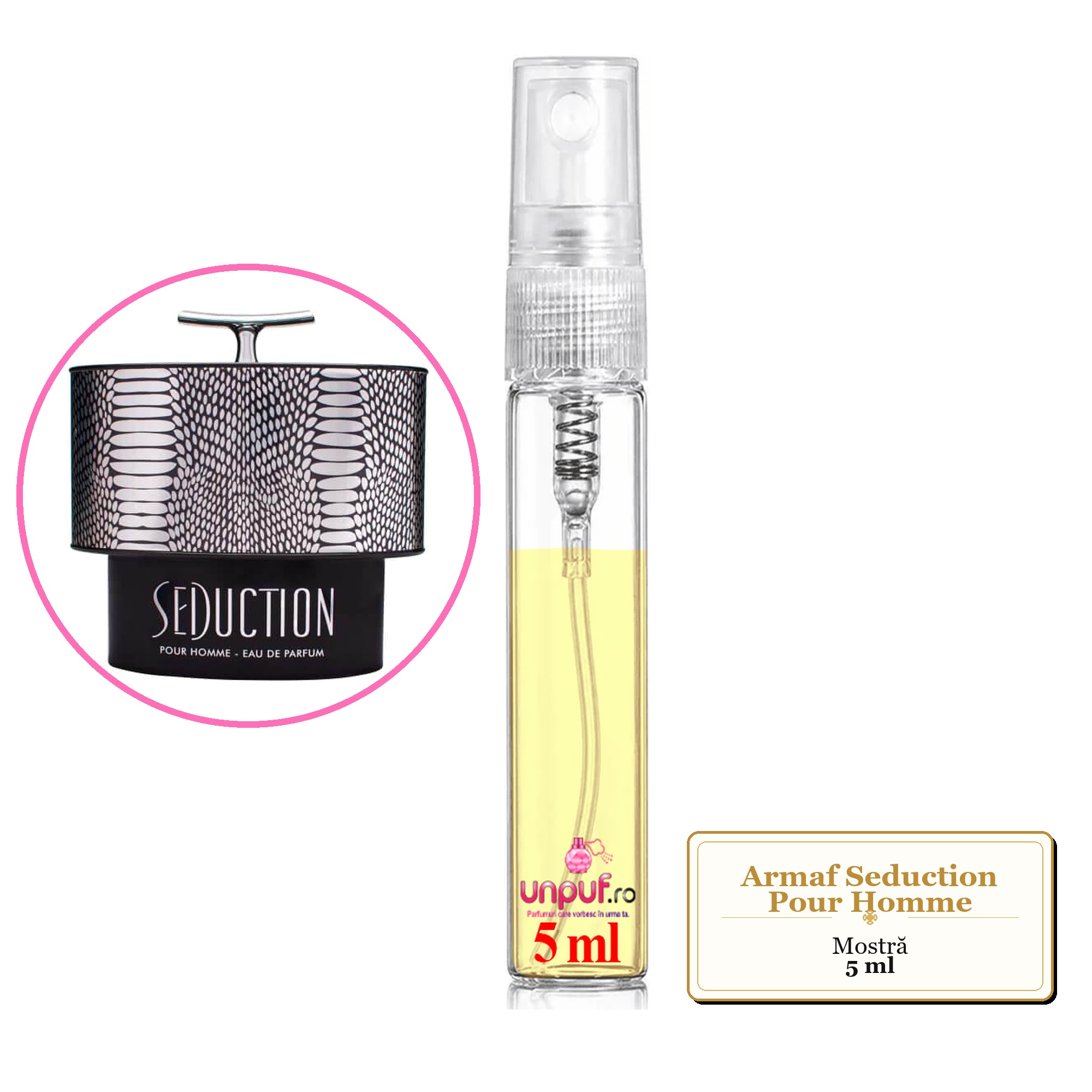 Mostra fiola din Parfumul Armaf Seduction Pour Homme, decant sticla cu pulverizator 