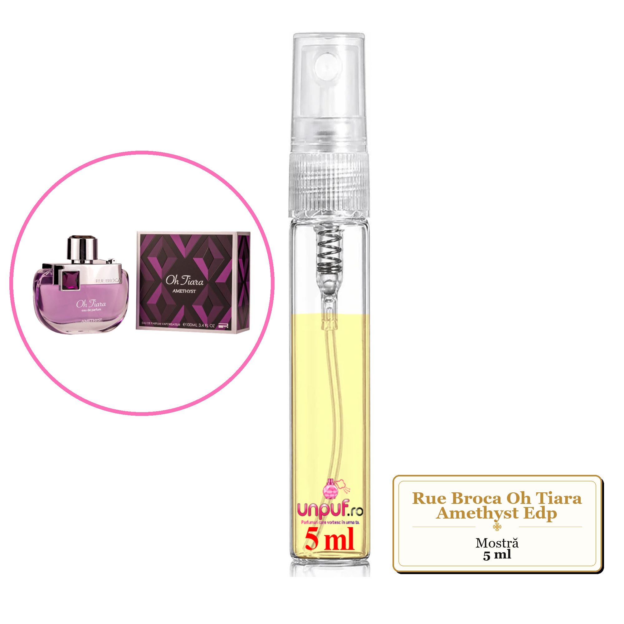 Mostra fiola din Parfumul Rue Broca Oh Tiara Amethyst Edp, decant sticla cu pulverizator 