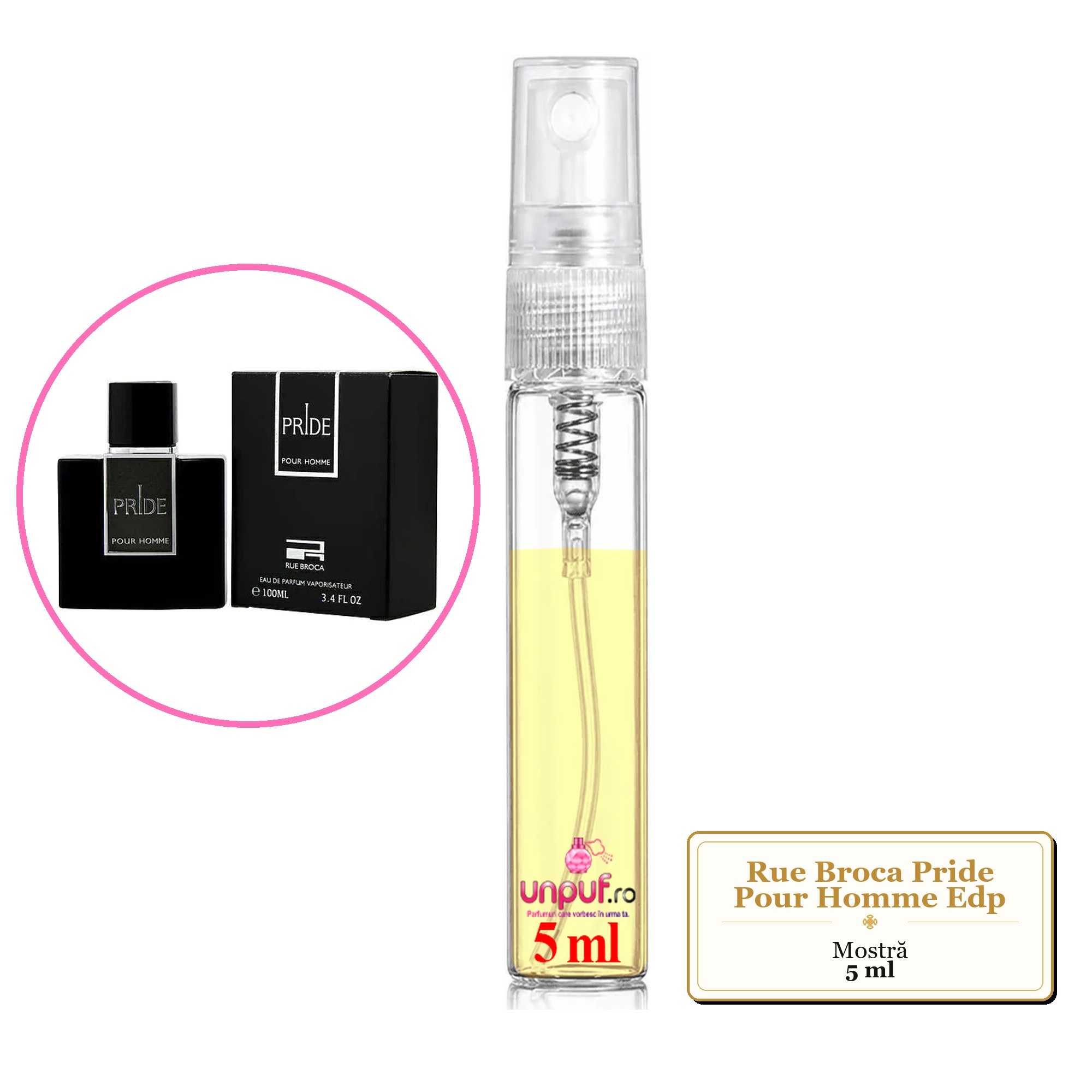 Mostra fiola din Parfumul Rue Broca Pride Pour Homme Edp, decant sticla cu pulverizator 
