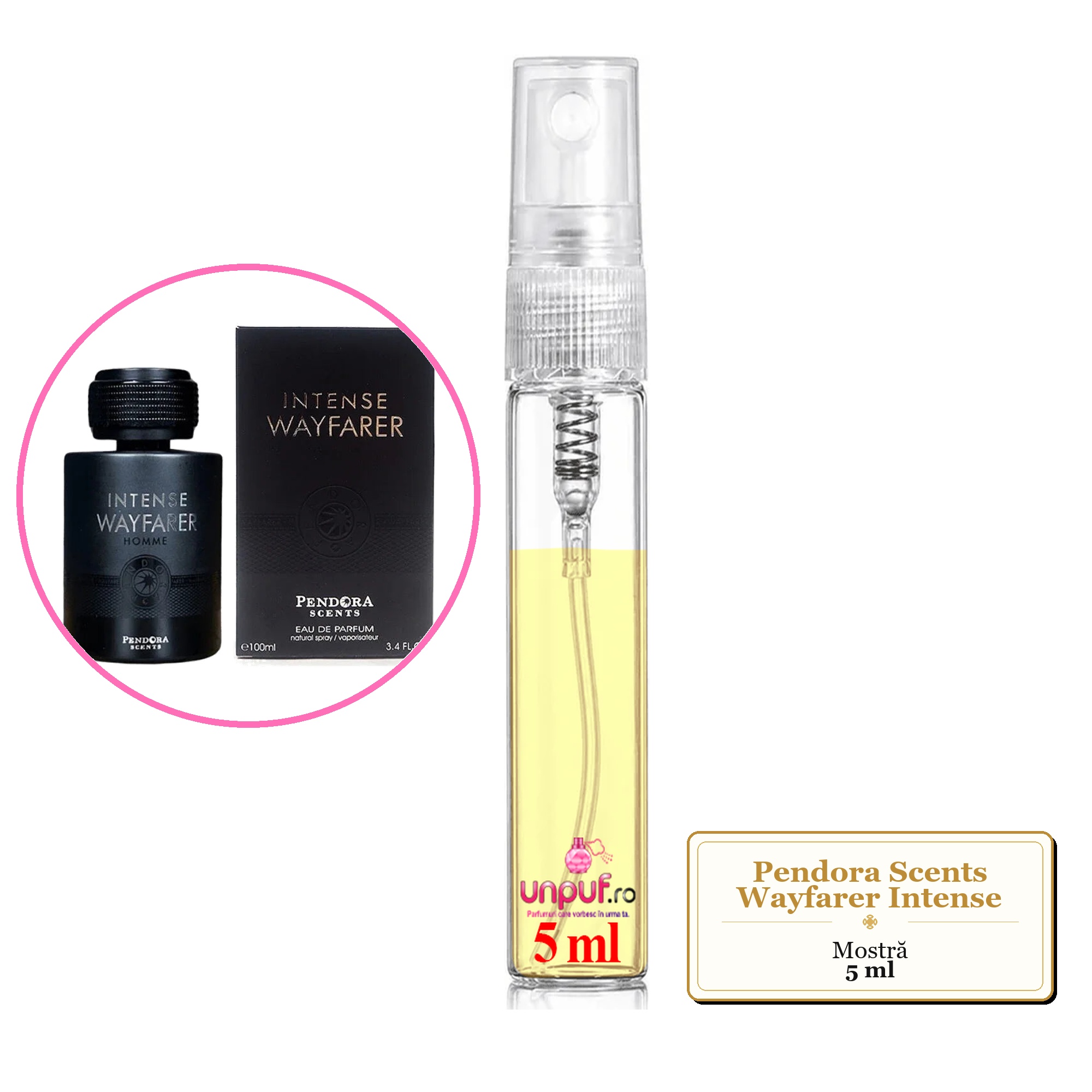 Mostra fiola din Parfumul Pendora Scents Wayfarer Intense, decant sticla cu pulverizator