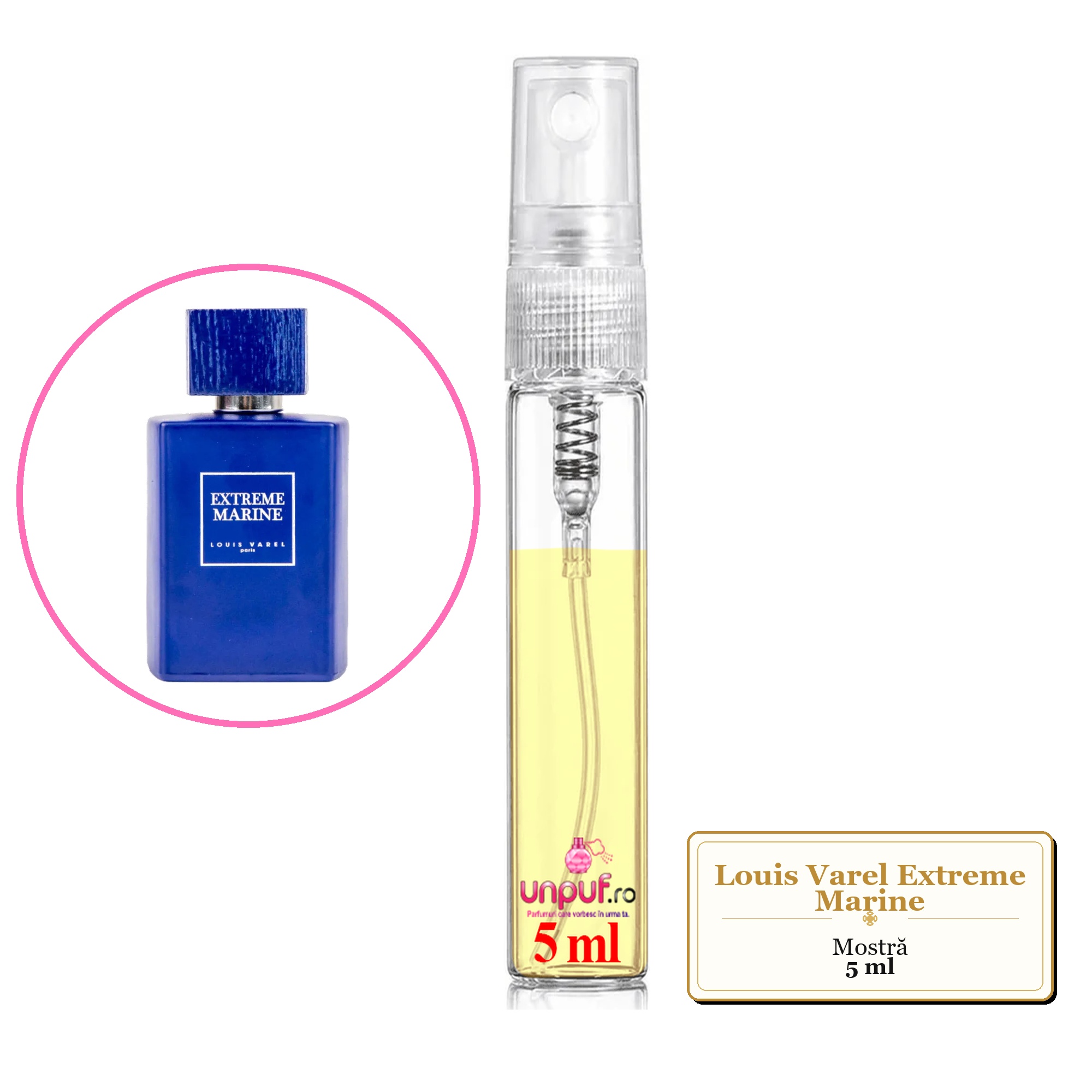 Mostra fiola din Parfumul Louis Varel Extreme Marine, decant sticla cu pulverizator