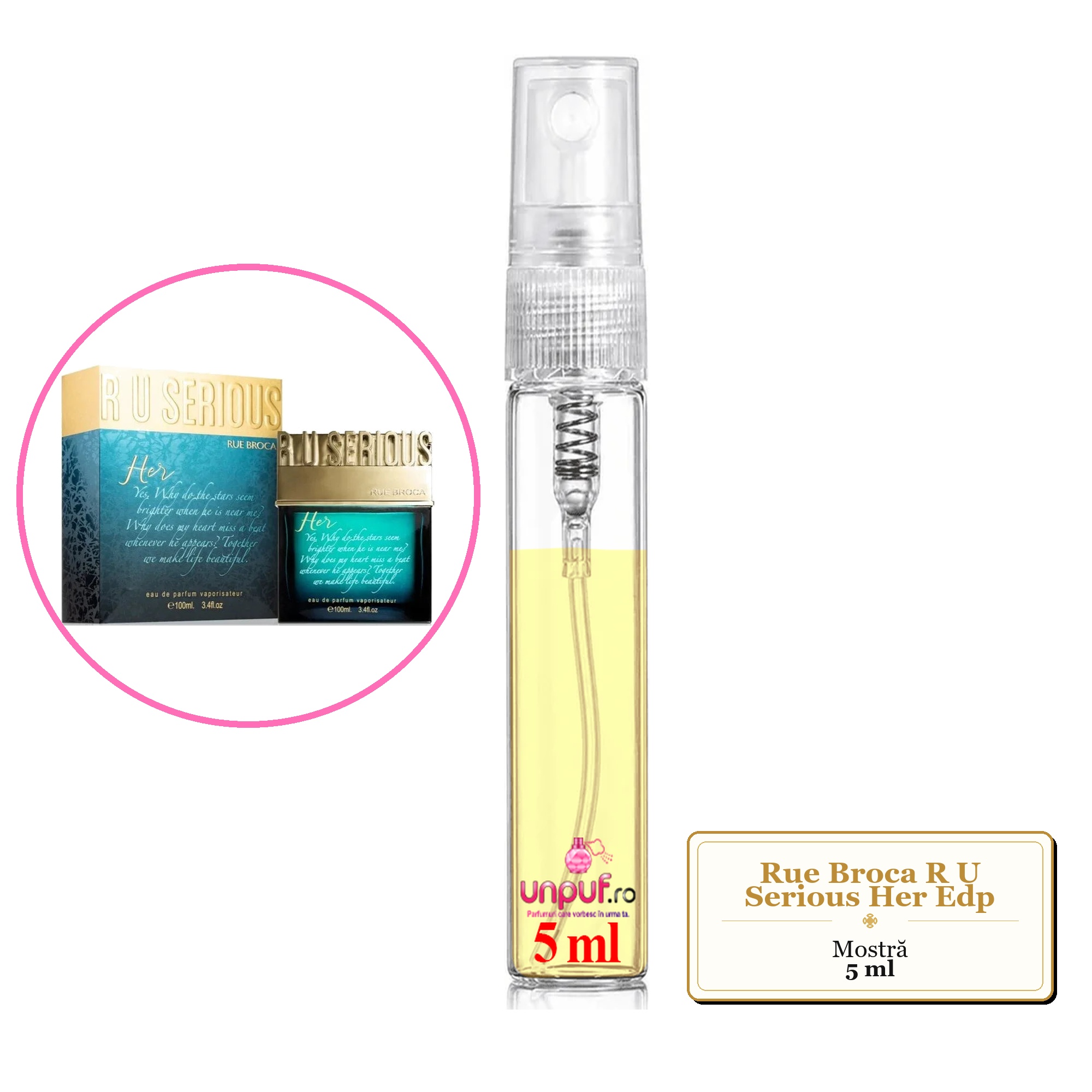 Mostra fiola din Parfumul Rue Broca R U Serious Her Edp, decant sticla cu pulverizator 