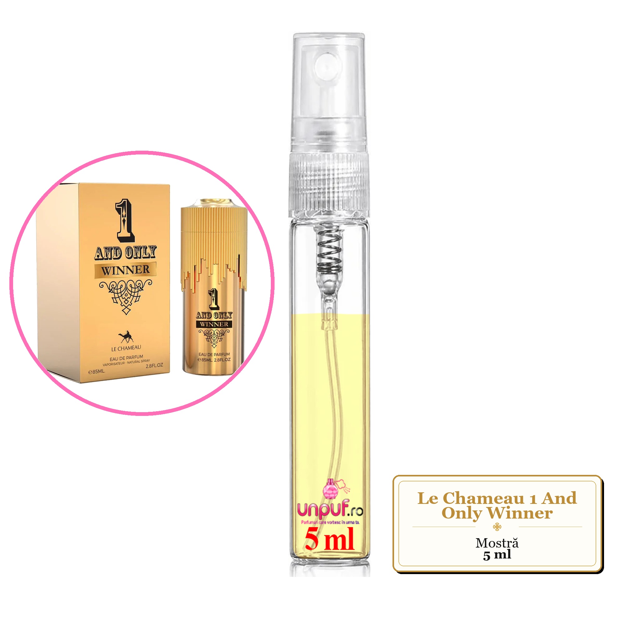 Mostra fiola din Parfumul Le Chameau 1 And Only Winner, decant sticla cu pulverizator