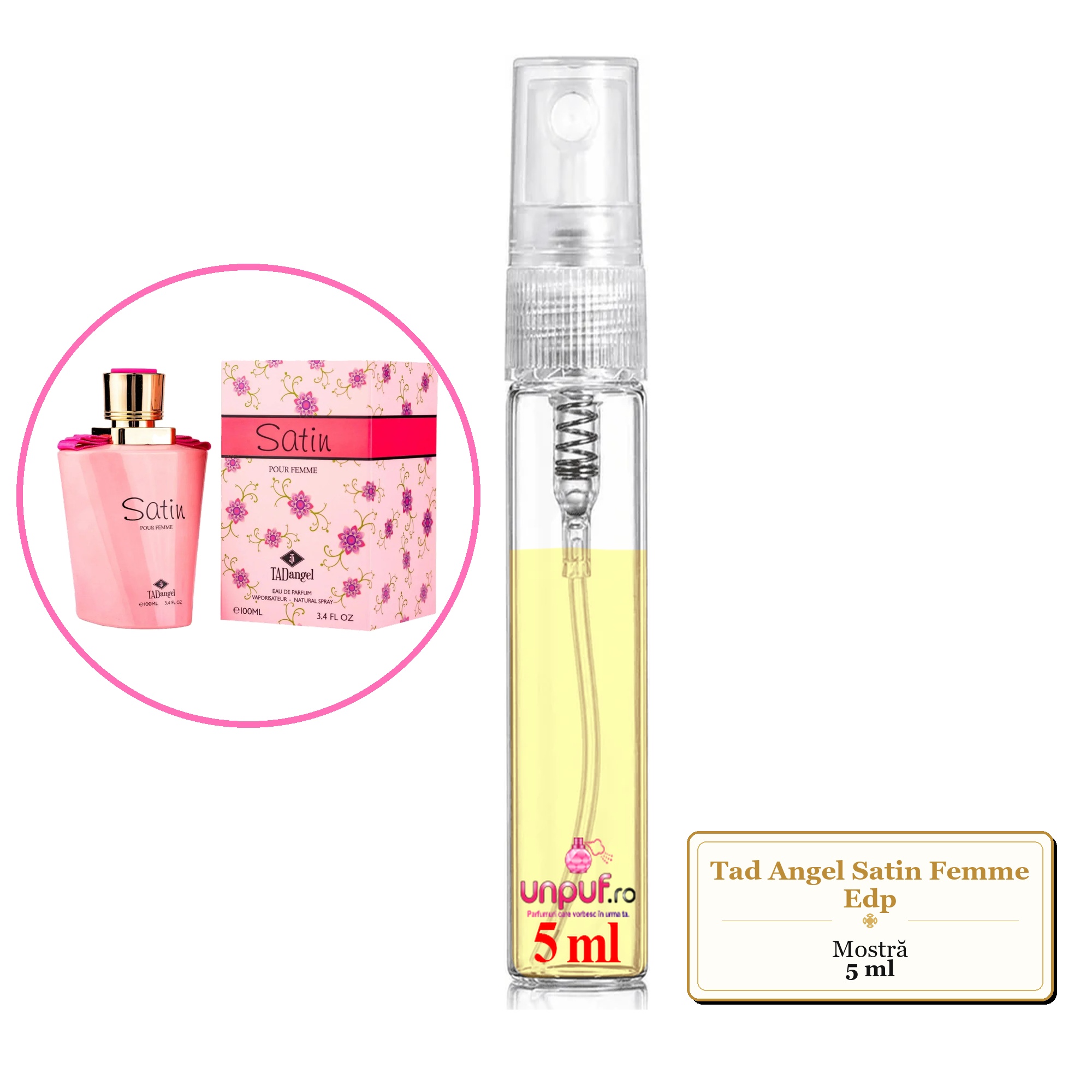 Mostra fiola din Parfumul Tad Angel Satin Femme Edp, decant sticla cu pulverizator