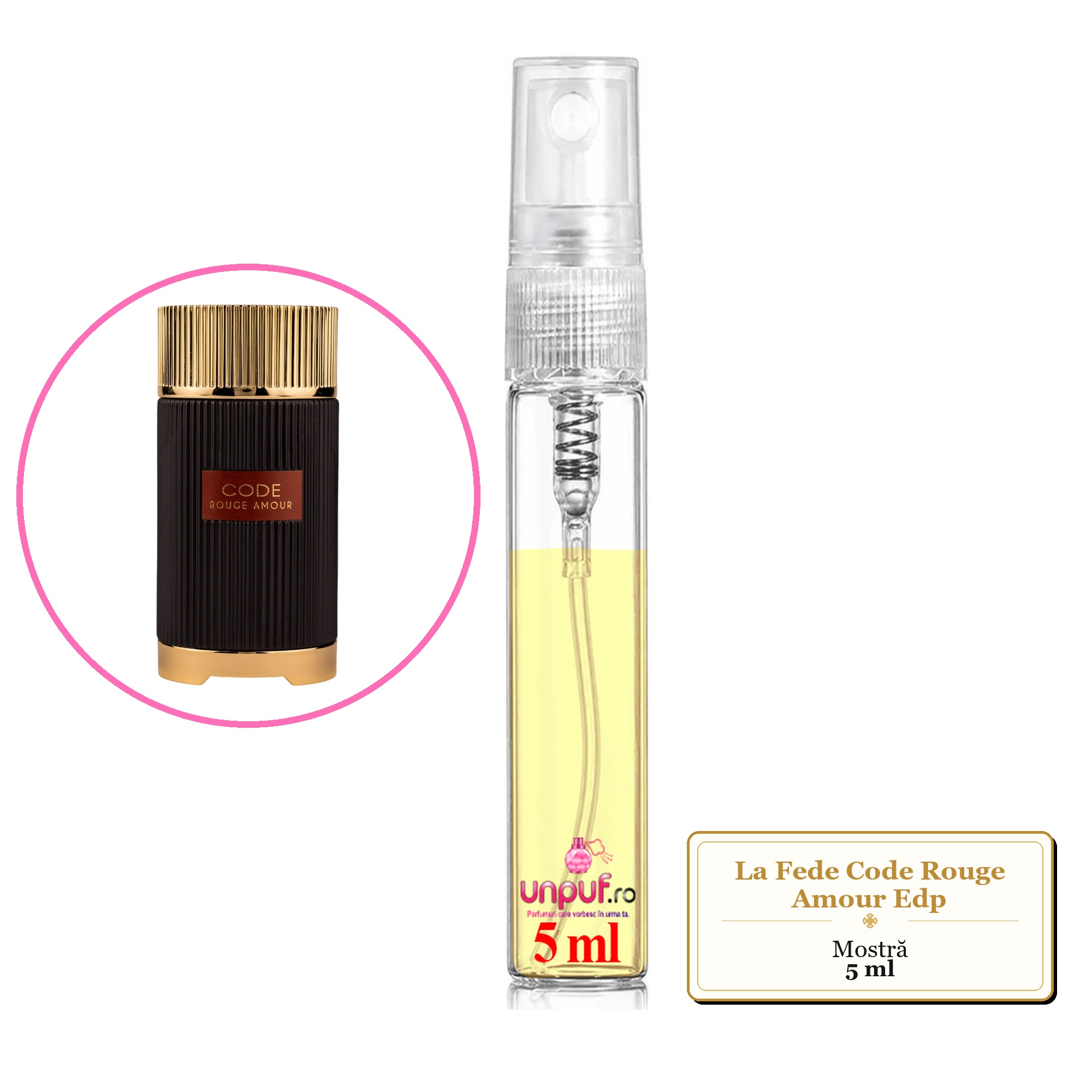 Mostra fiola din Parfumul La Fede Code Rouge Amour Edp, decant sticla cu pulverizator