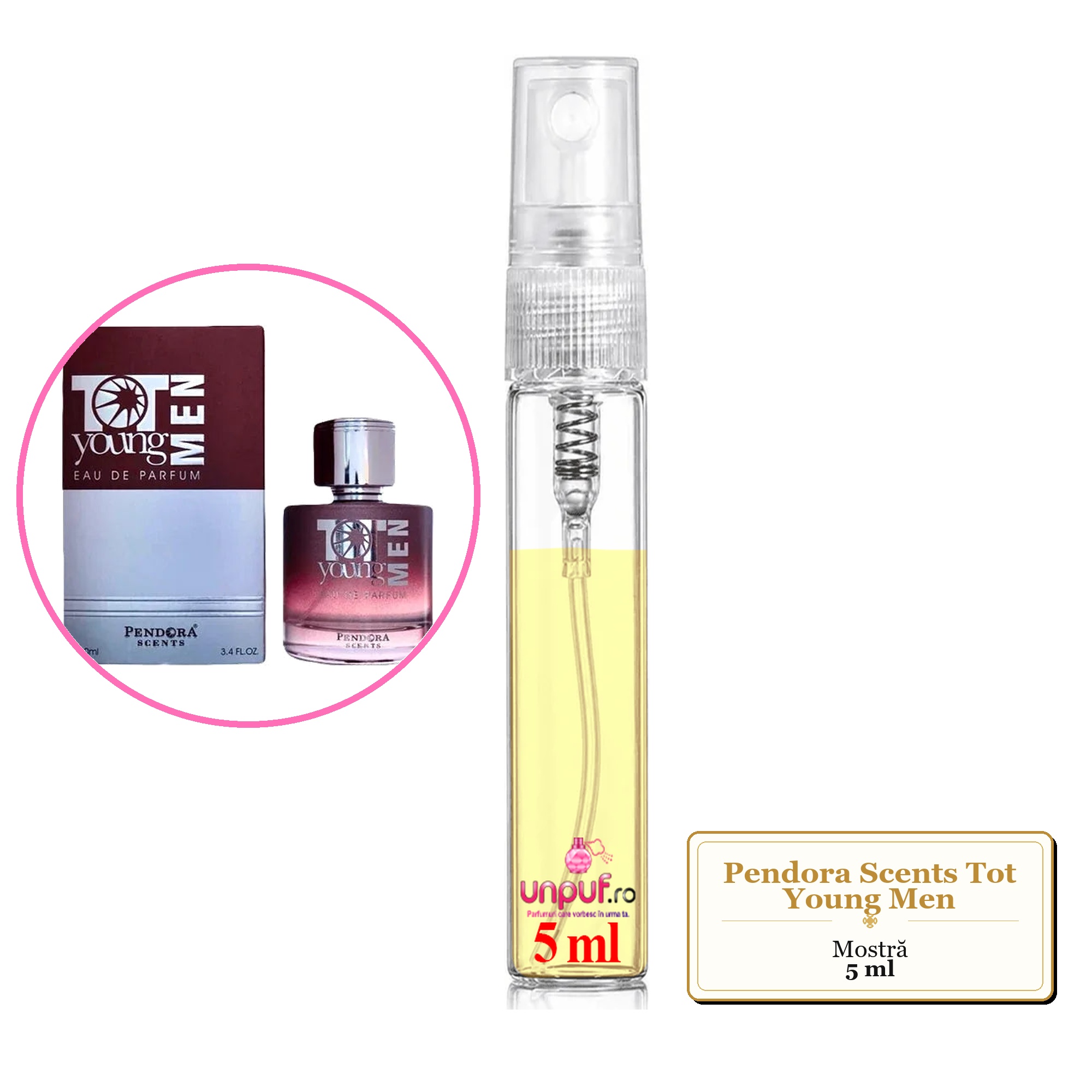 Mostra fiola din Parfumul Pendora Scents Tot Young Men, decant sticla cu pulverizator