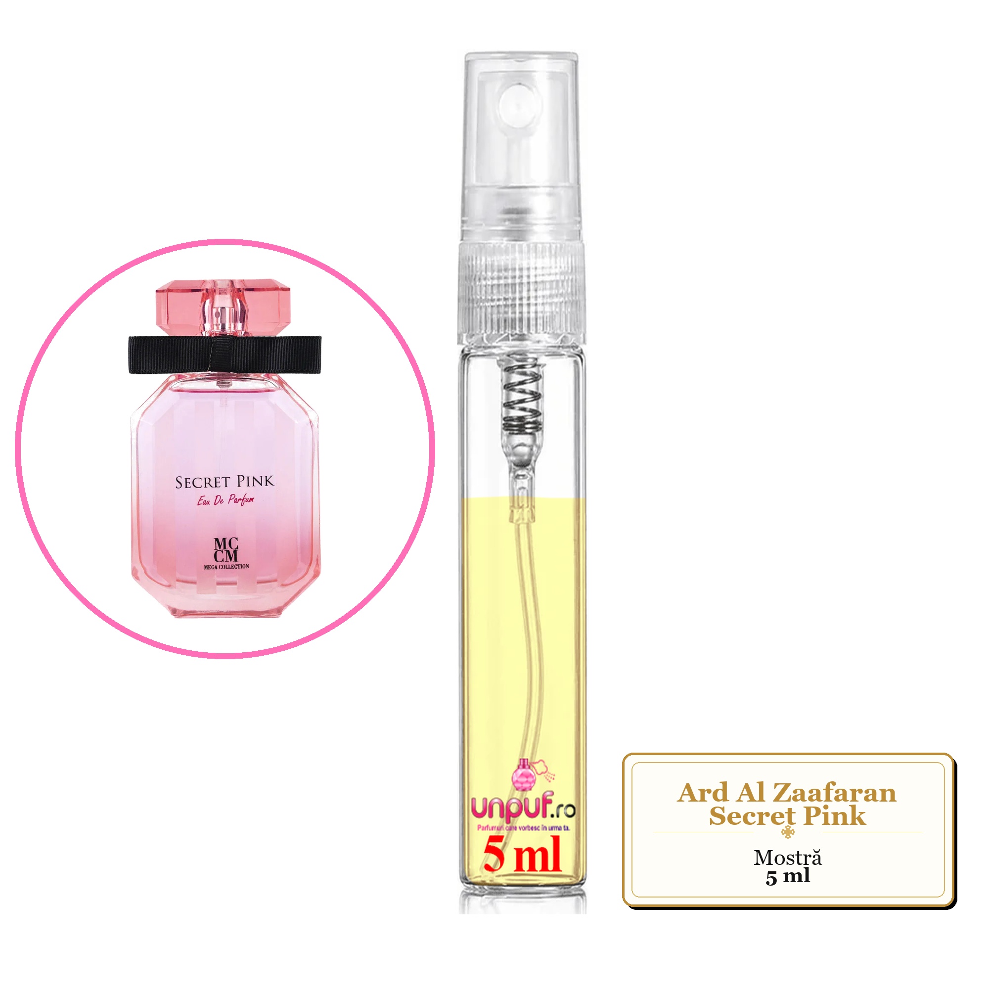 Mostra fiola din Parfumul Ard Al Zaafaran Secret Pink, decant sticla cu pulverizator