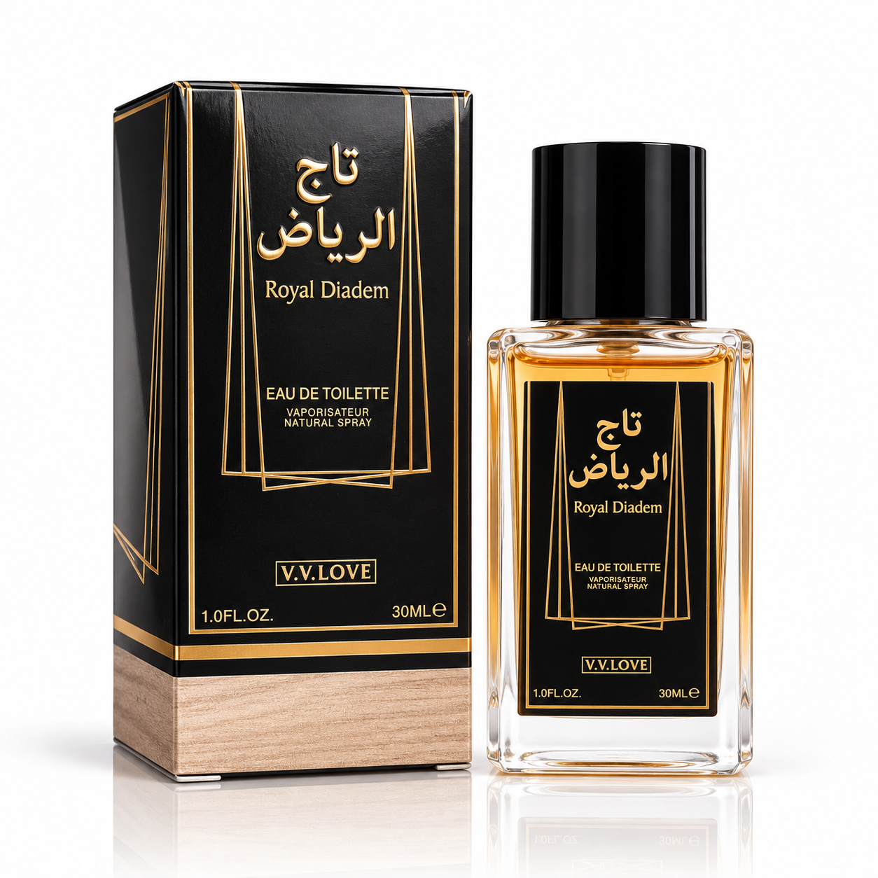 Parfum barbati VV Love Royal Diadem Eau de Toilette EDT 30 ml flacon transparent cu ambalaj negru auriu