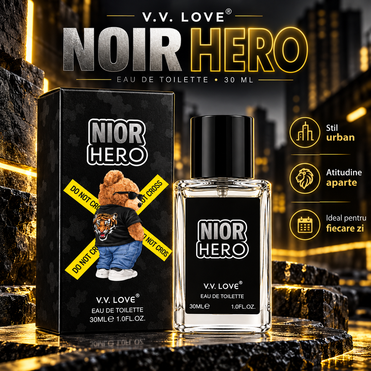 VV Love Noir Hero EDT 30 ml parfum masculin stil urban atitudine aparte ideal pentru fiecare zi