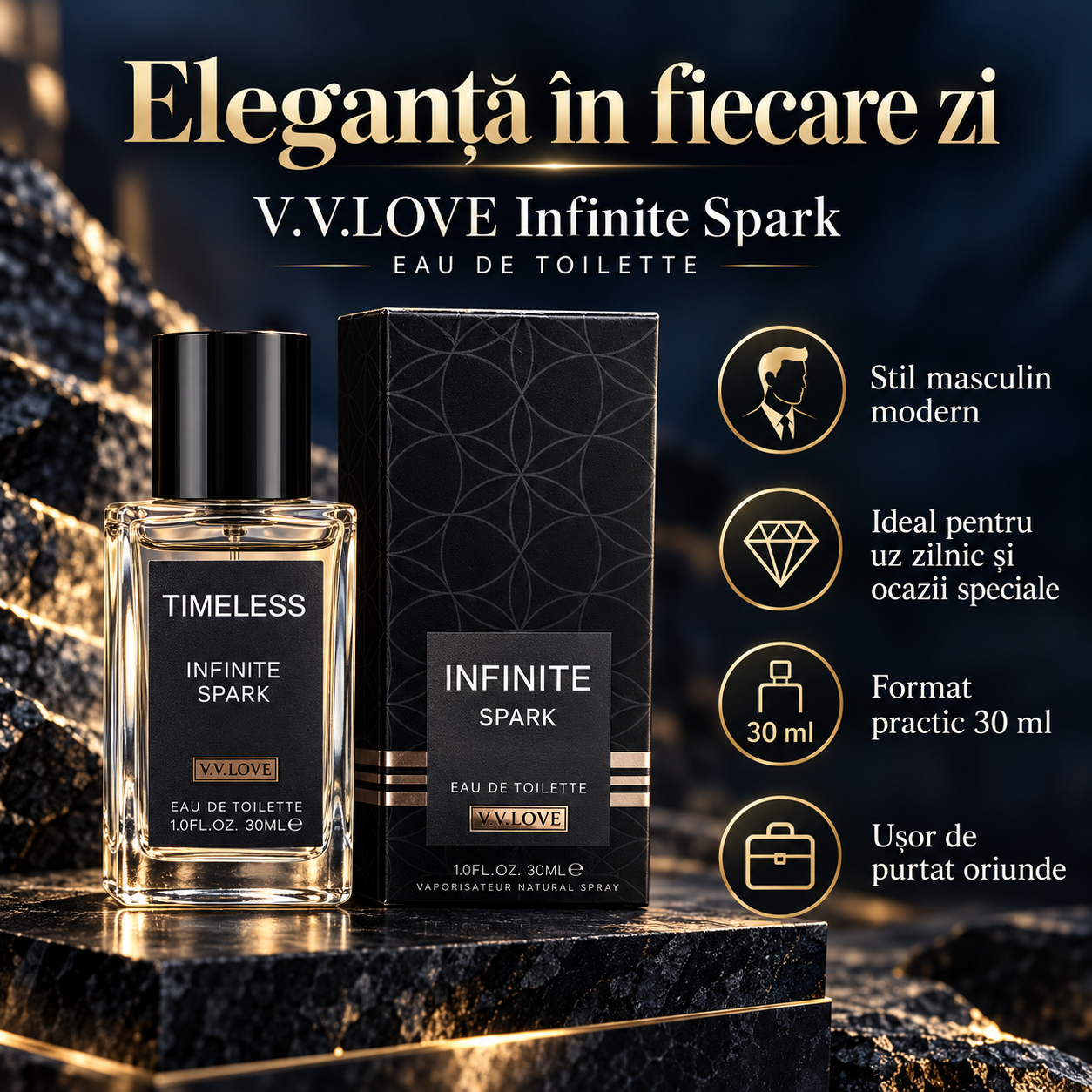 VV Love Infinite Spark Eau de Toilette 30 ml parfum masculin elegant pentru utilizare zilnica si ocazii speciale