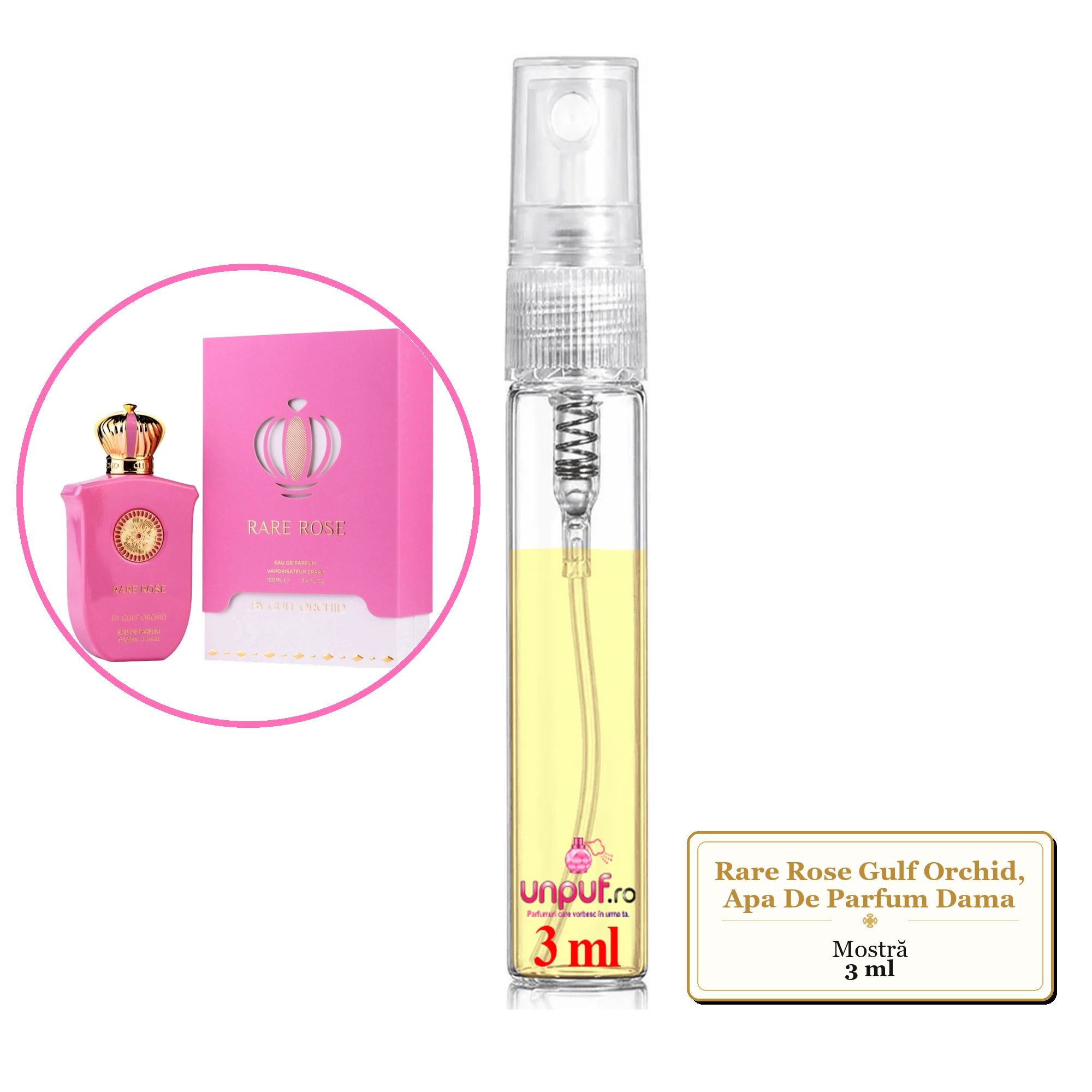 Mostra fiola din Parfumul Rare Rose Gulf Orchid, Apa De Parfum Dama, decant sticla cu pulverizator