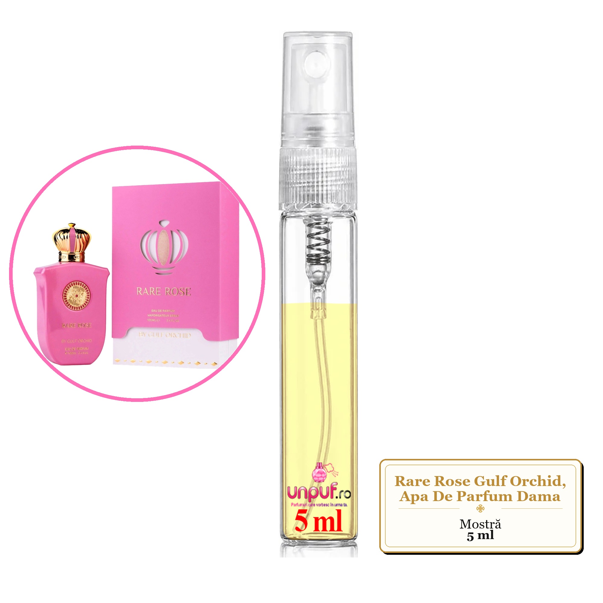 Mostra fiola din Parfumul Rare Rose Gulf Orchid, Apa De Parfum Dama, decant sticla cu pulverizator