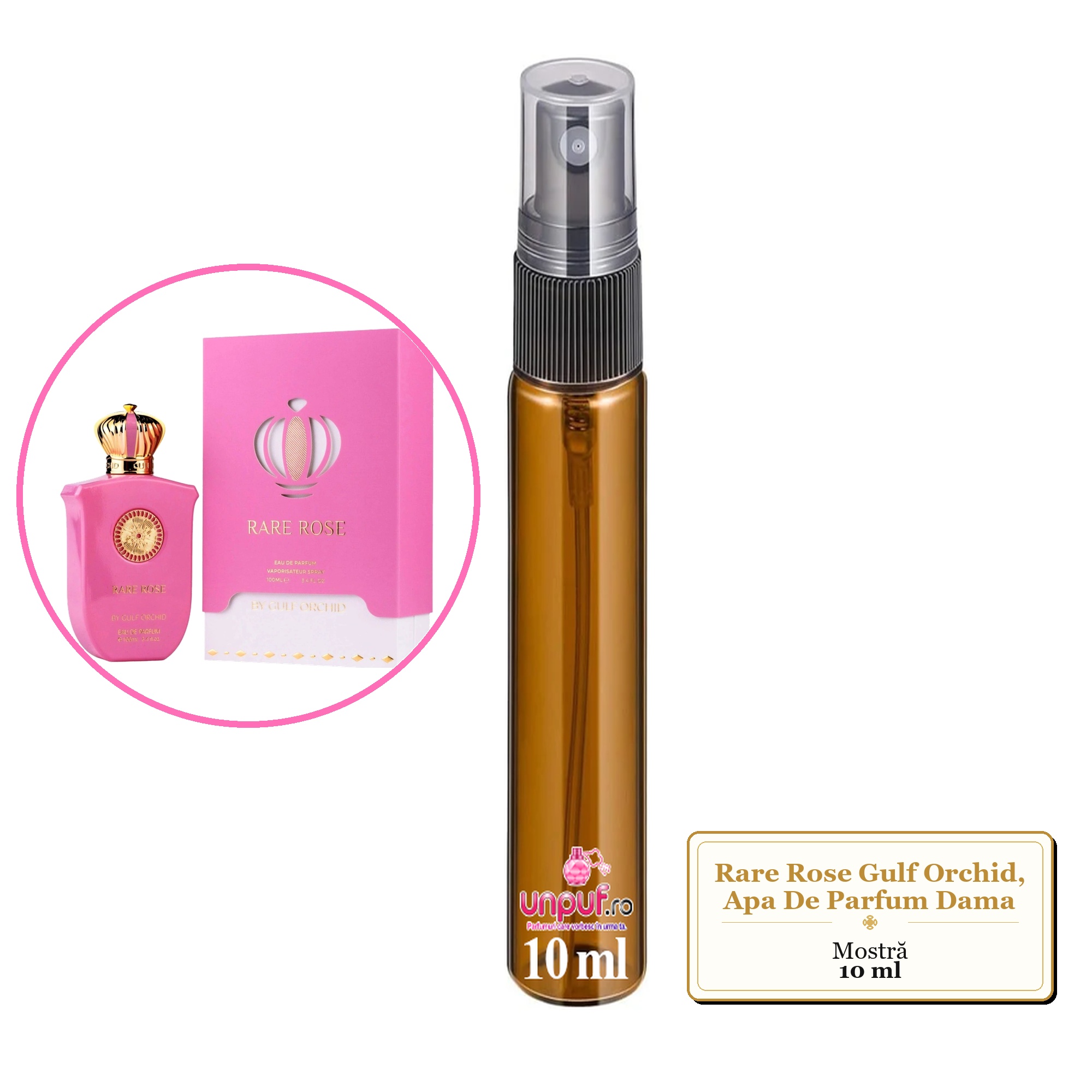 Mostra fiola din Parfumul Rare Rose Gulf Orchid, Apa De Parfum Dama, decant sticla cu pulverizator