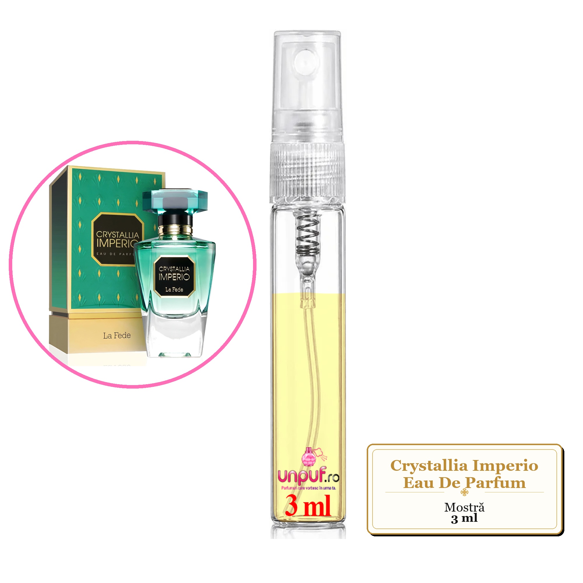 Mostra fiola din Parfumul Crystallia Imperio Eau De Parfum, decant sticla cu pulverizator