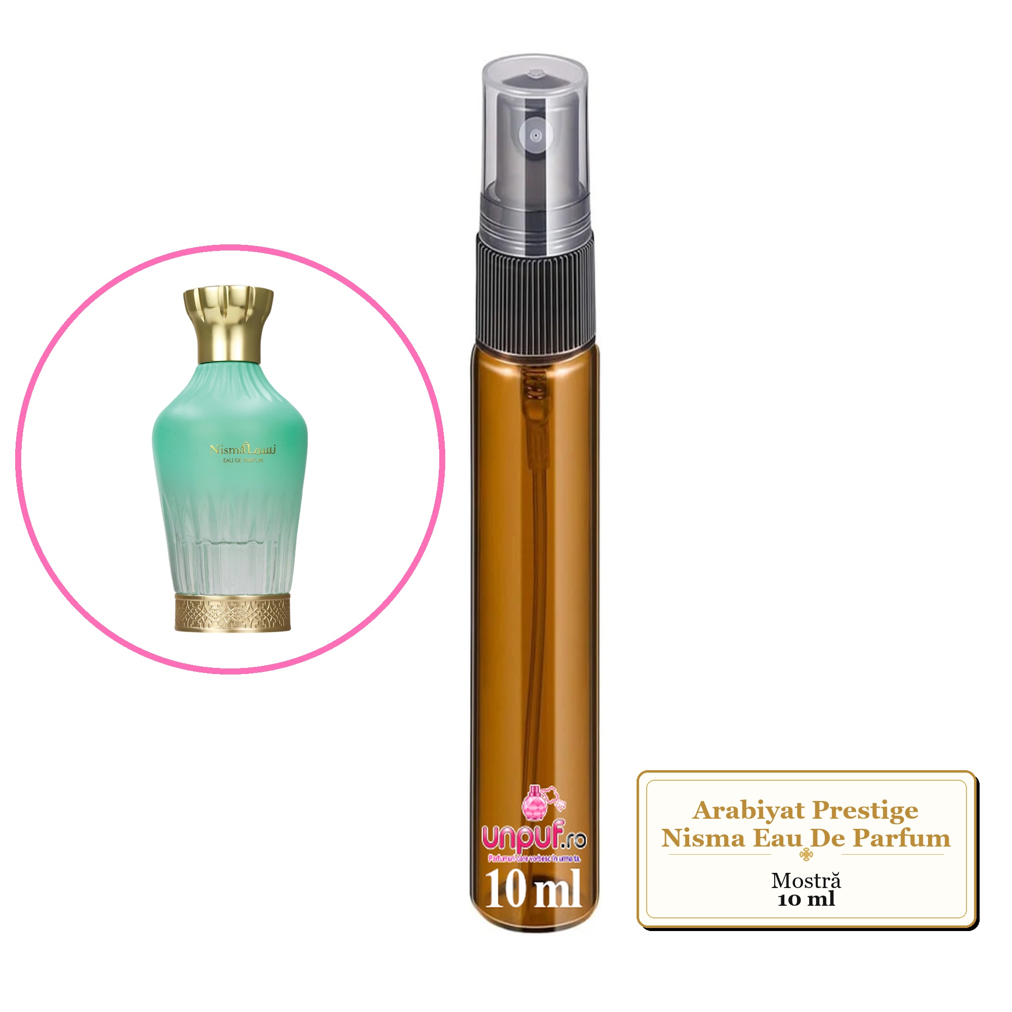 Mostra fiola din Parfumul Arabiyat Prestige Nisma Eau De Parfum, decant sticla cu pulverizator