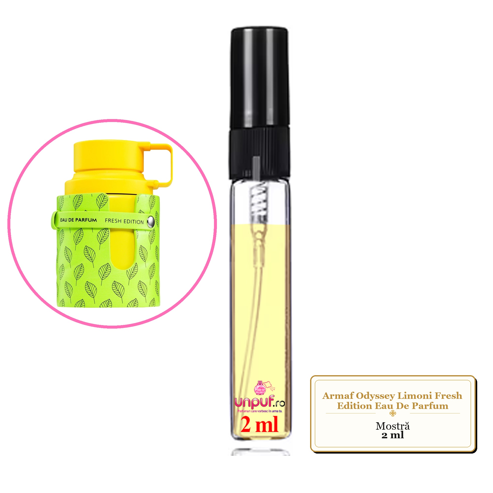 Mostra fiola din Parfumul Armaf Odyssey Limoni Fresh Edition Eau De Parfum, decant sticla cu pulverizator