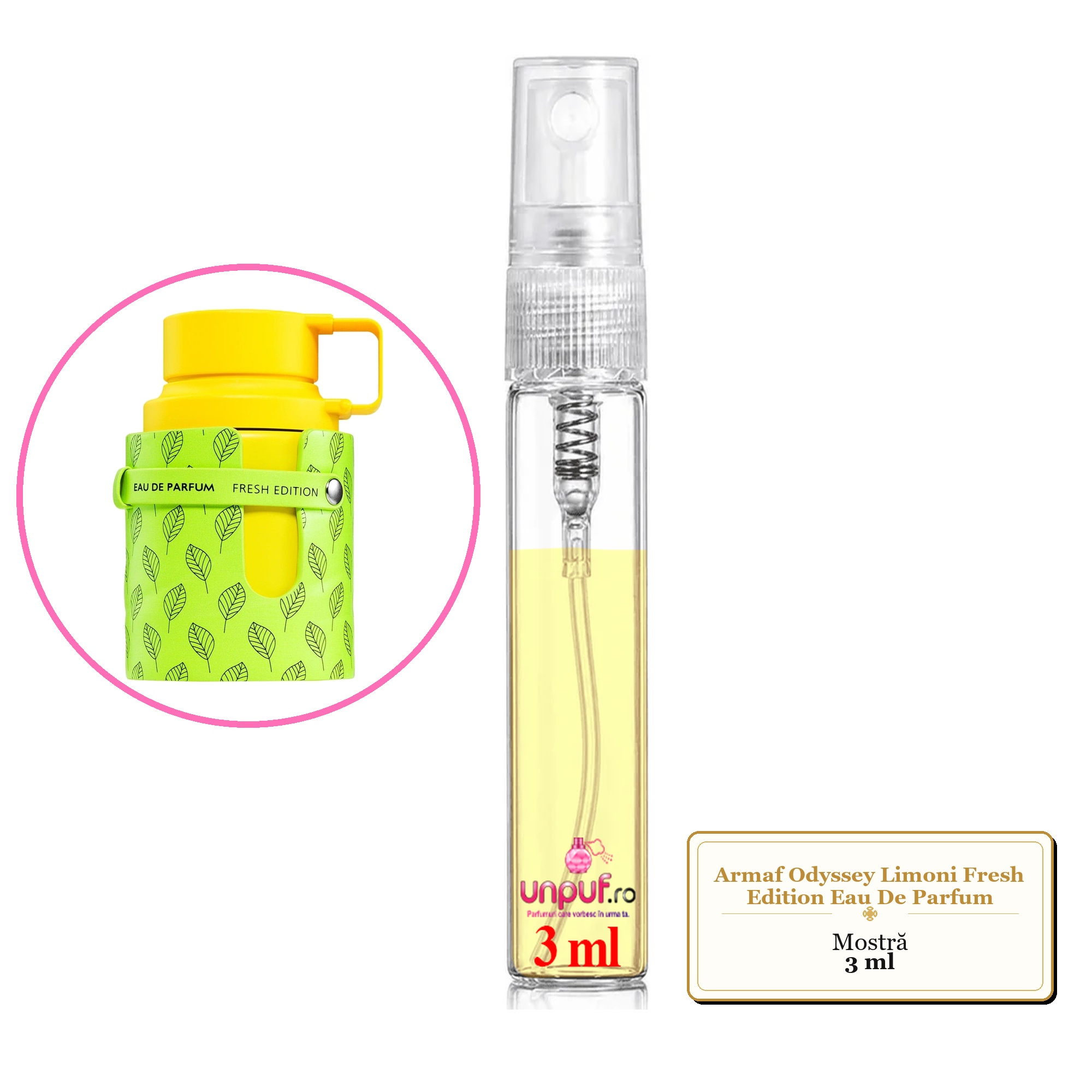 Mostra fiola din Parfumul Armaf Odyssey Limoni Fresh Edition Eau De Parfum, decant sticla cu pulverizator