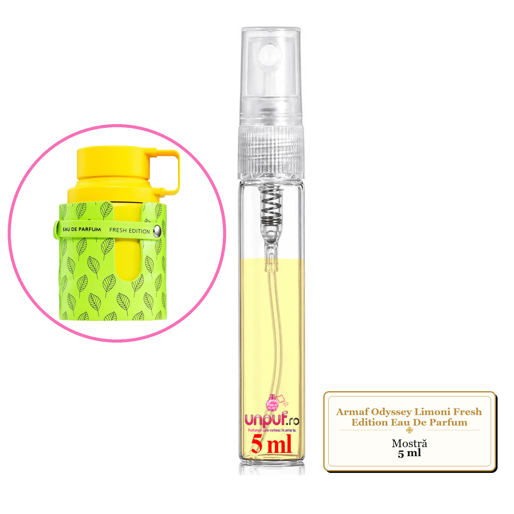 Mostra fiola din Parfumul Armaf Odyssey Limoni Fresh Edition Eau De Parfum, decant sticla cu pulverizator