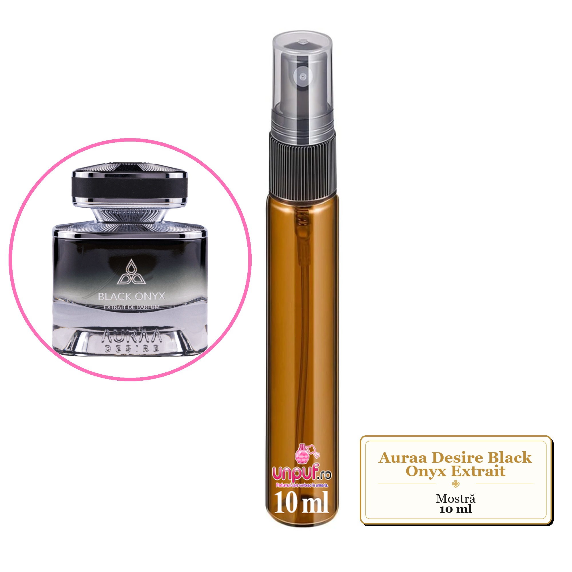 Mostra Fiola Din Parfumul Auraa Desire Black Onyx Extrait De Parfum , Decant Sticla Cu Pulverizator