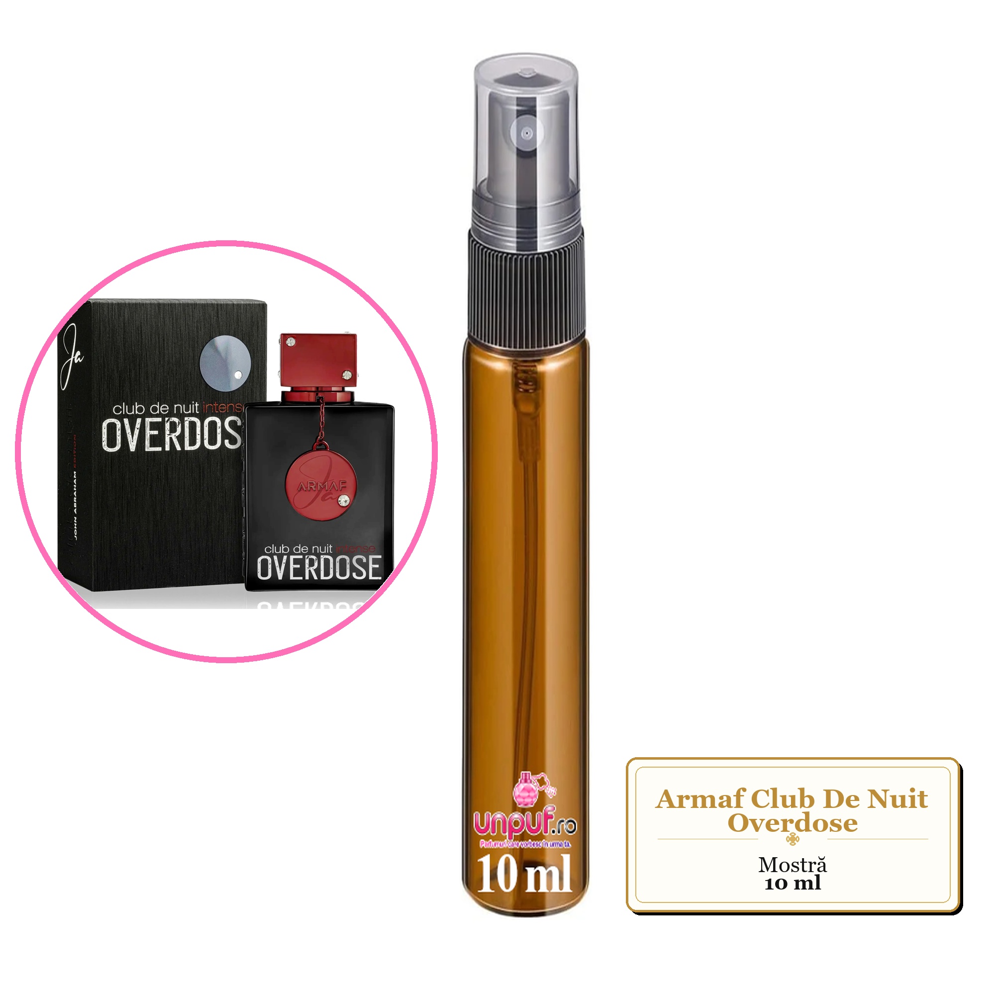 Mostra fiola din Parfumul Armaf Club De Nuit Overdose, decant sticla cu pulverizator