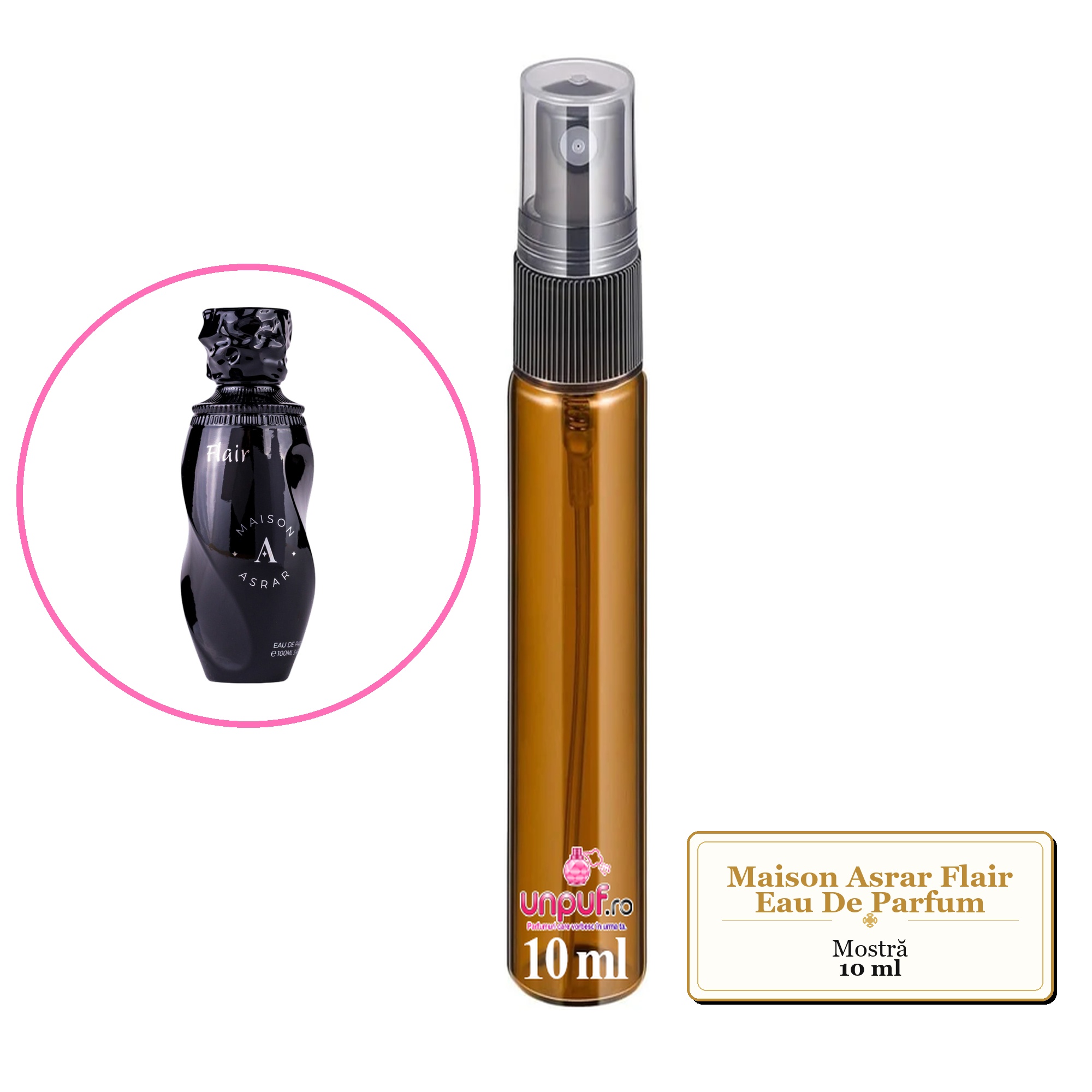 Mostra fiola din Parfumul Maison Asrar Flair Eau De Parfum, decant sticla cu pulverizator