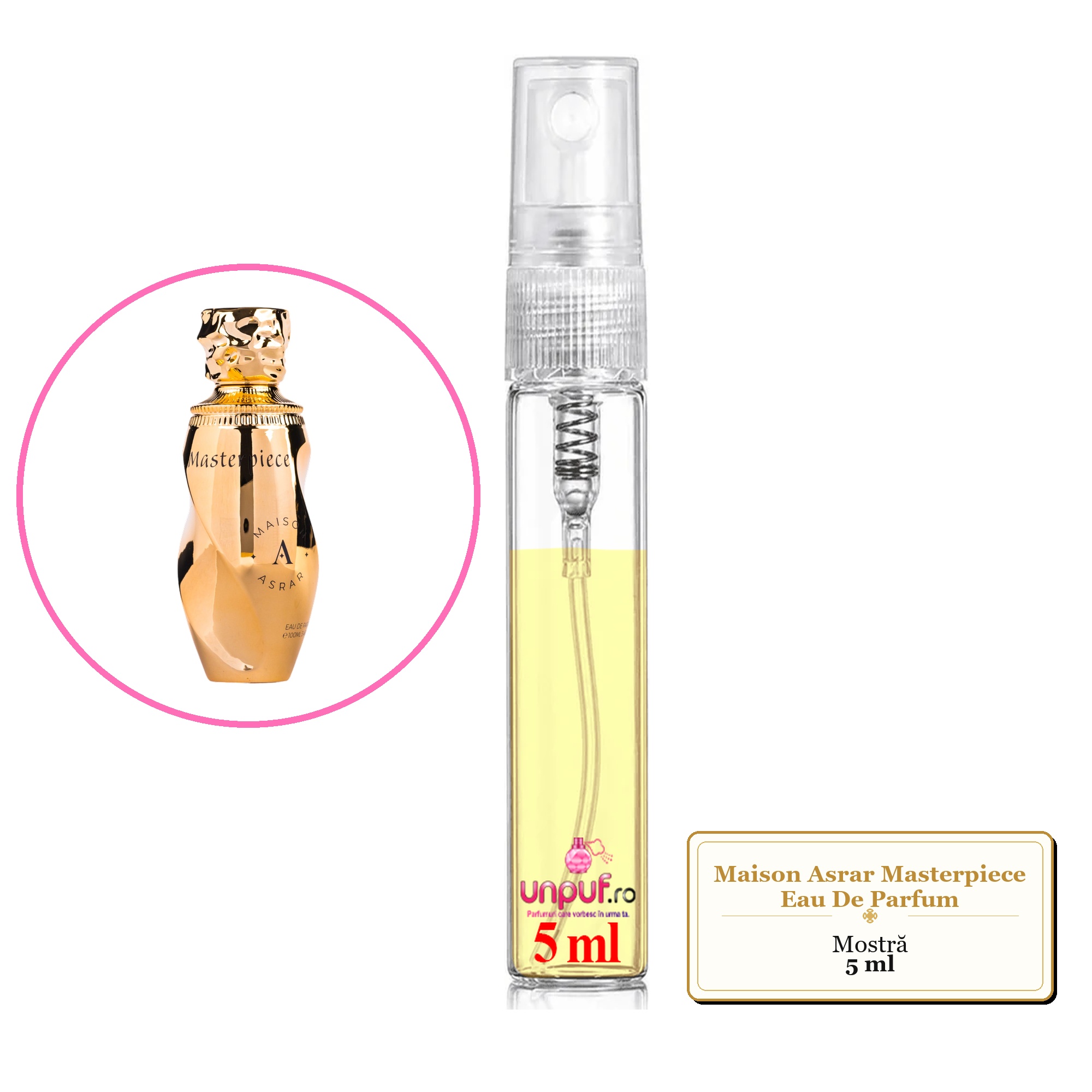 Mostra fiola din Parfumul Maison Asrar Masterpiece Eau De Parfum, decant sticla cu pulverizator