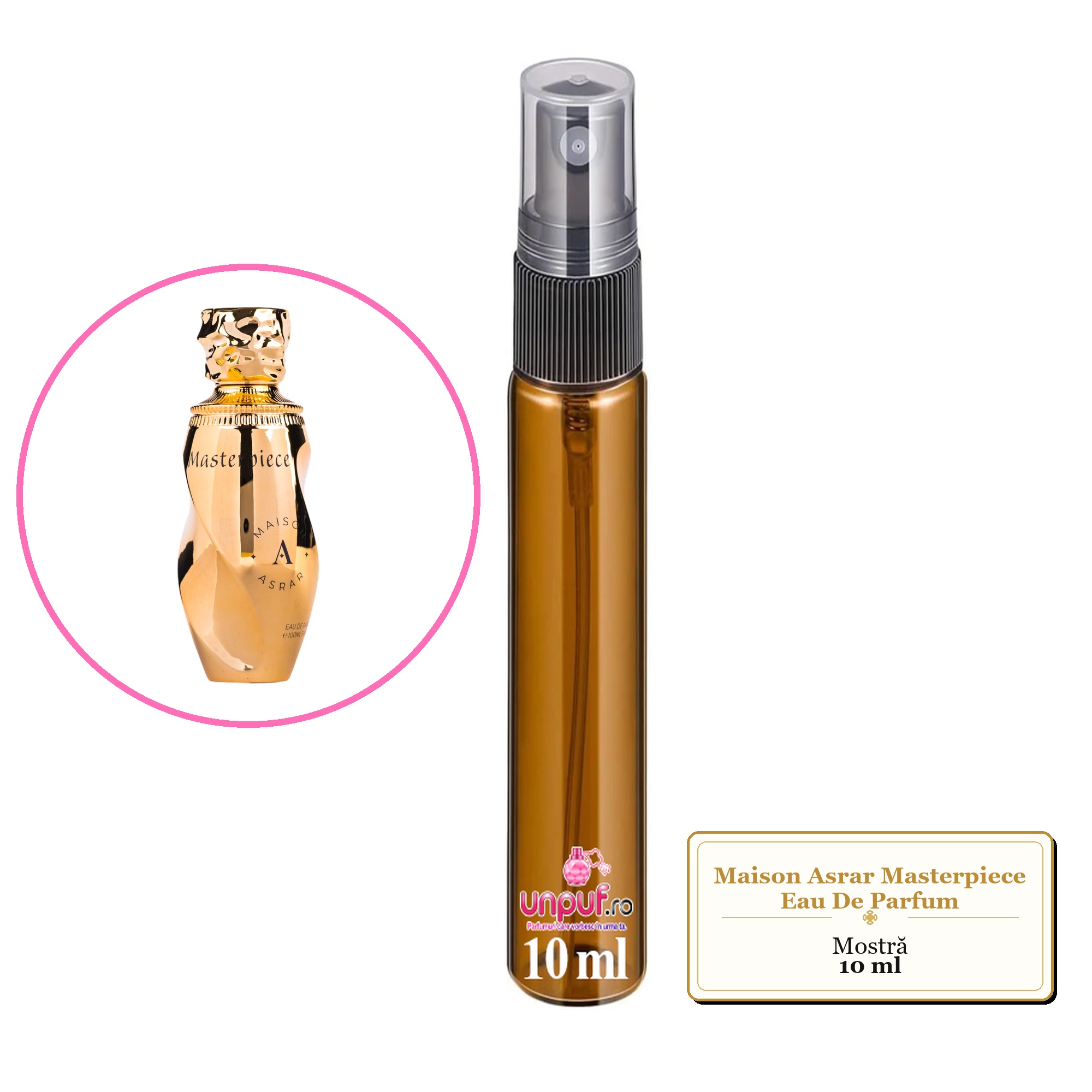 Mostra fiola din Parfumul Maison Asrar Masterpiece Eau De Parfum, decant sticla cu pulverizator