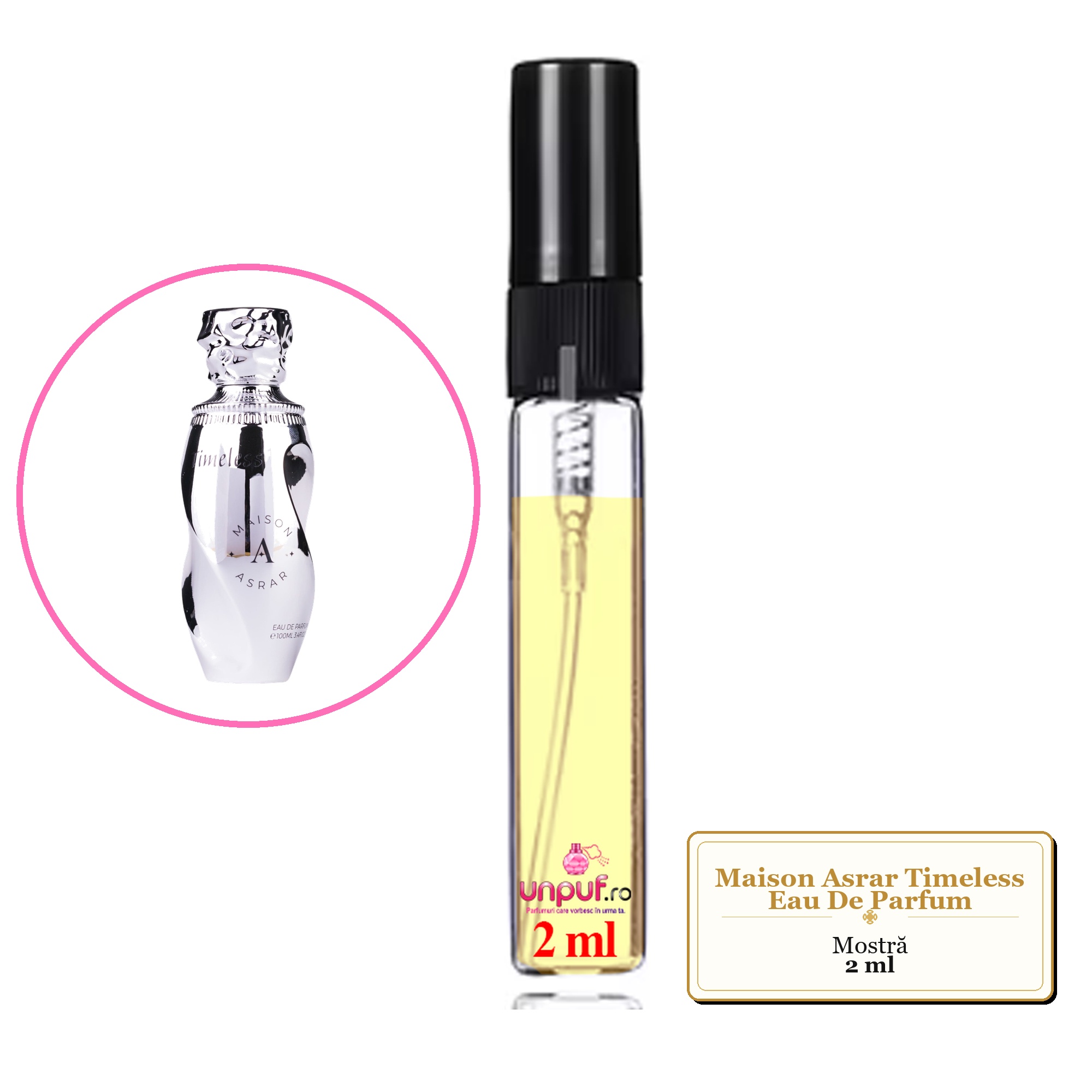 Mostra fiola din Parfumul Maison Asrar Timeless Eau De Parfum, decant sticla cu pulverizator