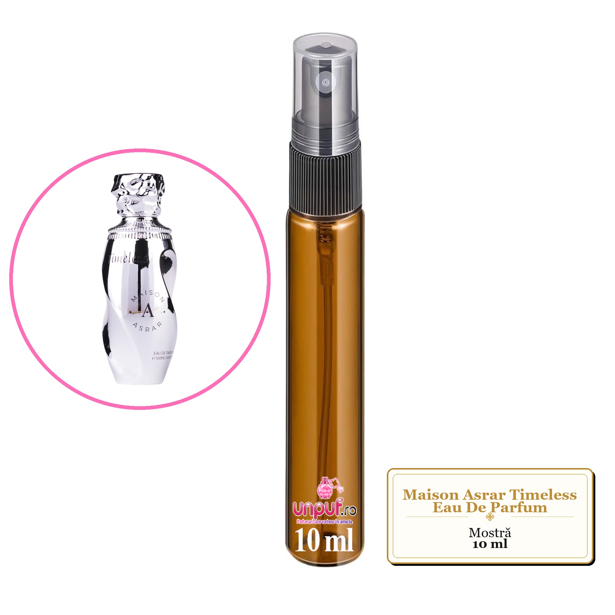 Mostra fiola din Parfumul Maison Asrar Timeless Eau De Parfum, decant sticla cu pulverizator