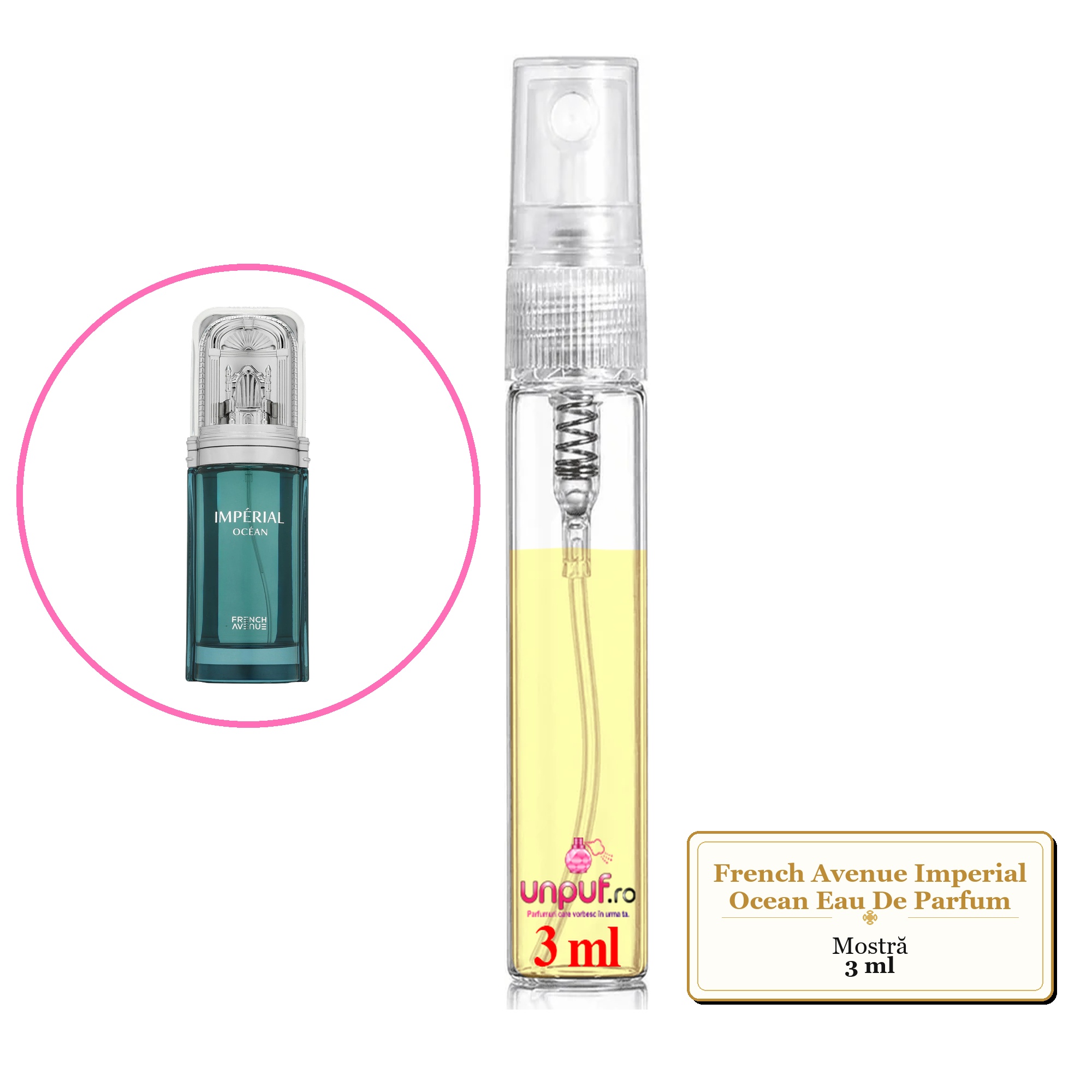 Mostra fiola din Parfumul French Avenue Imperial Ocean Eau De Parfum, decant sticla cu pulverizator