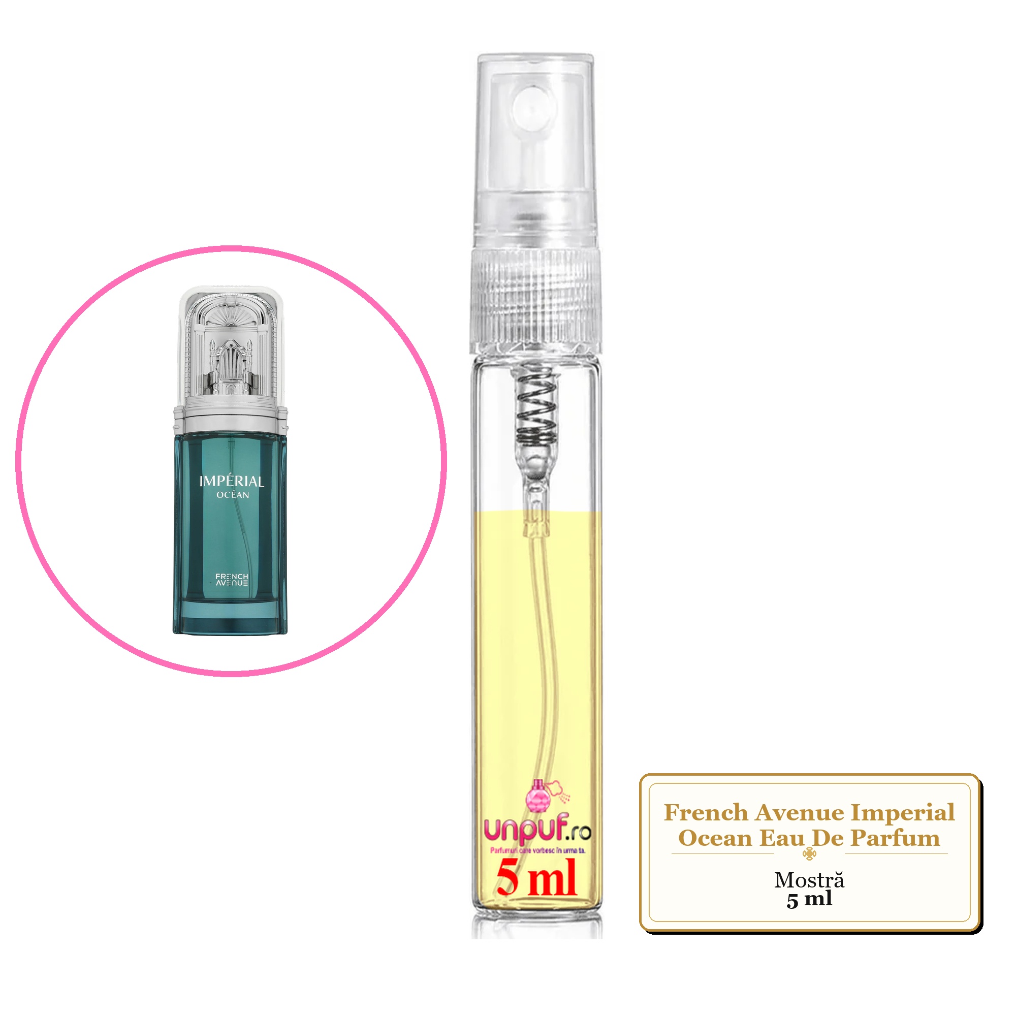 Mostra fiola din Parfumul French Avenue Imperial Ocean Eau De Parfum, decant sticla cu pulverizator