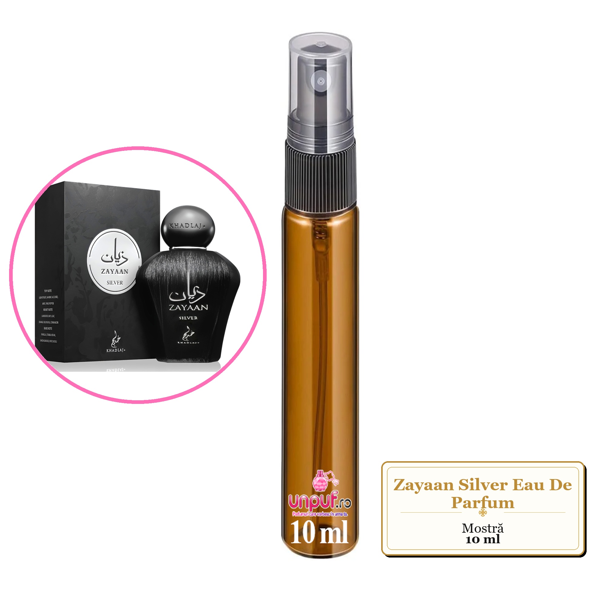 Mostra fiola din Parfumul Zayaan Silver Eau De Parfum, decant sticla cu pulverizator