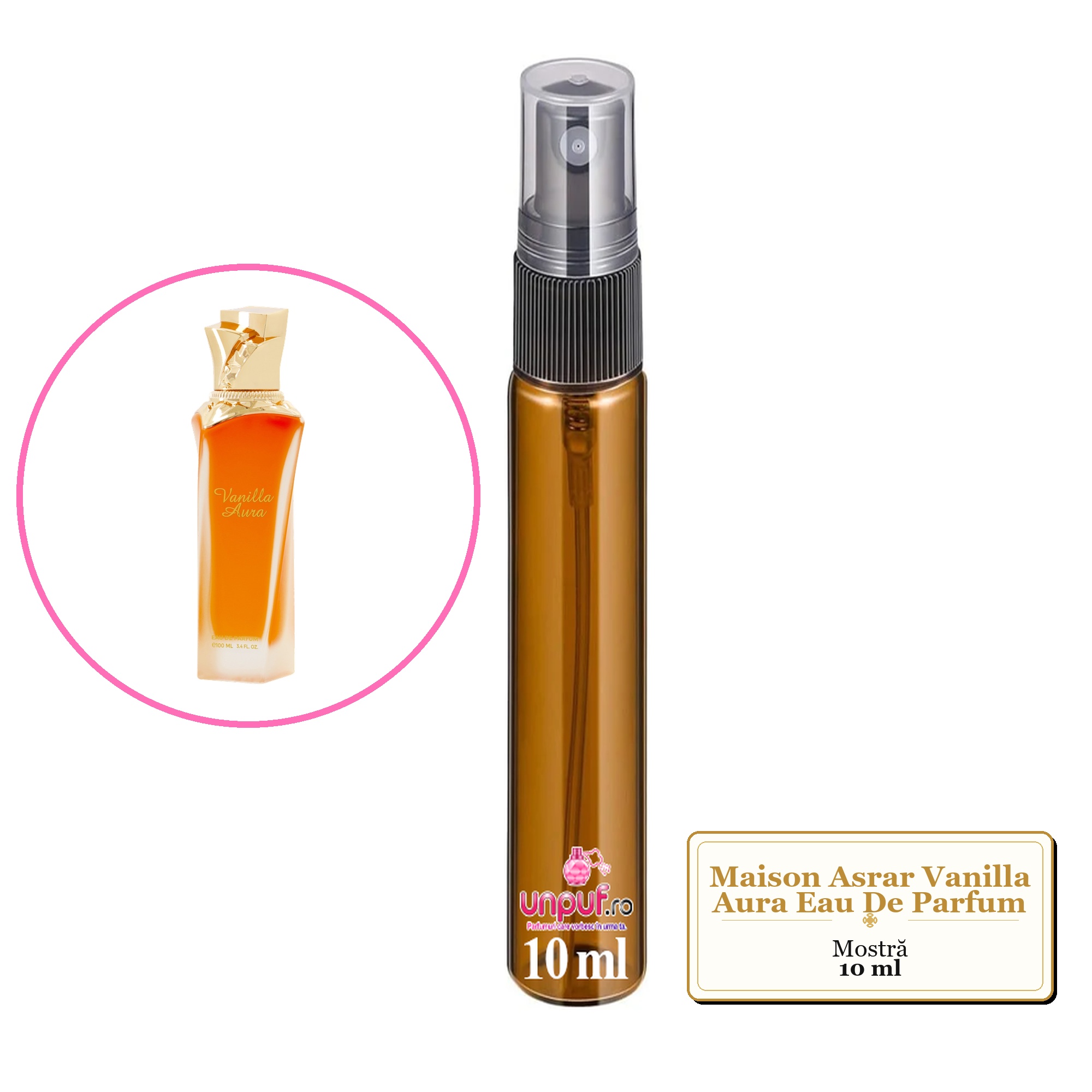 Mostra fiola din Parfumul Maison Asrar Vanilla Aura Eau De Parfum, decant sticla cu pulverizator
