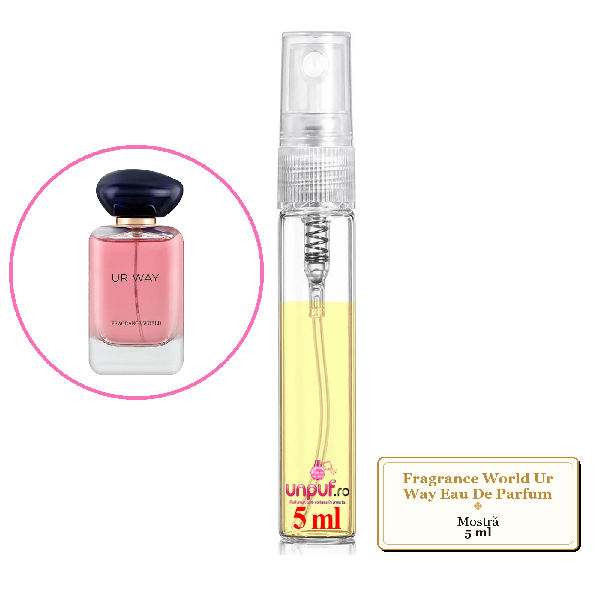 Mostra fiola din Parfumul Fragrance World Ur Way Eau De Parfum, decant sticla cu pulverizator