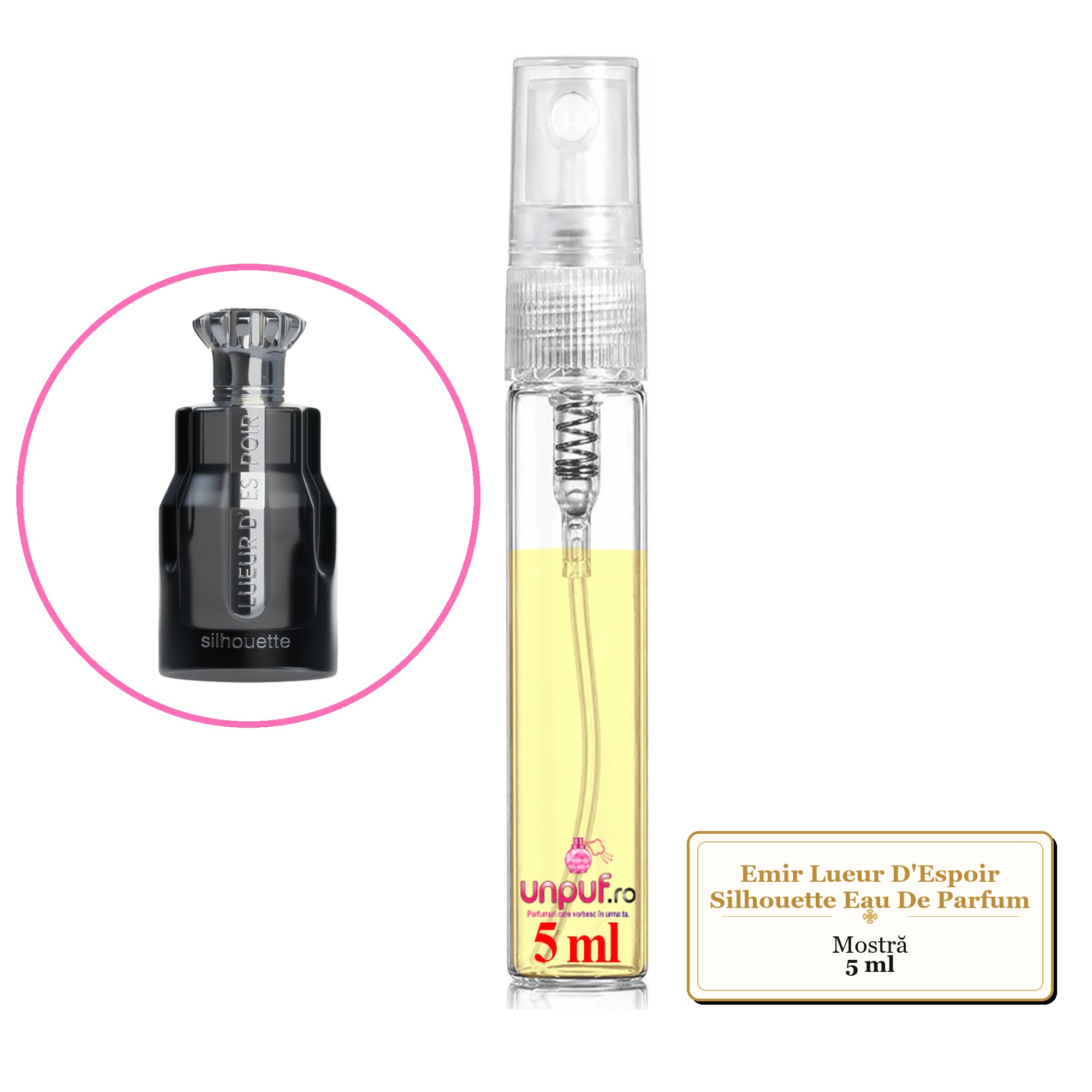 Mostra fiola din Parfumul Emir Lueur D'Espoir Silhouette Eau De Parfum, decant sticla cu pulverizator