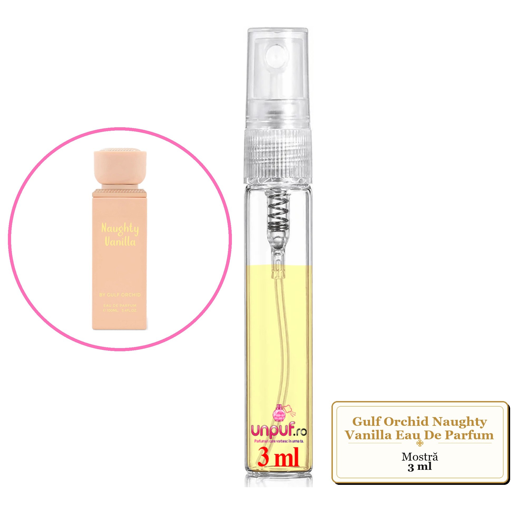 Mostra fiola din Parfumul Gulf Orchid Naughty Vanilla Eau De Parfum, decant sticla cu pulverizator