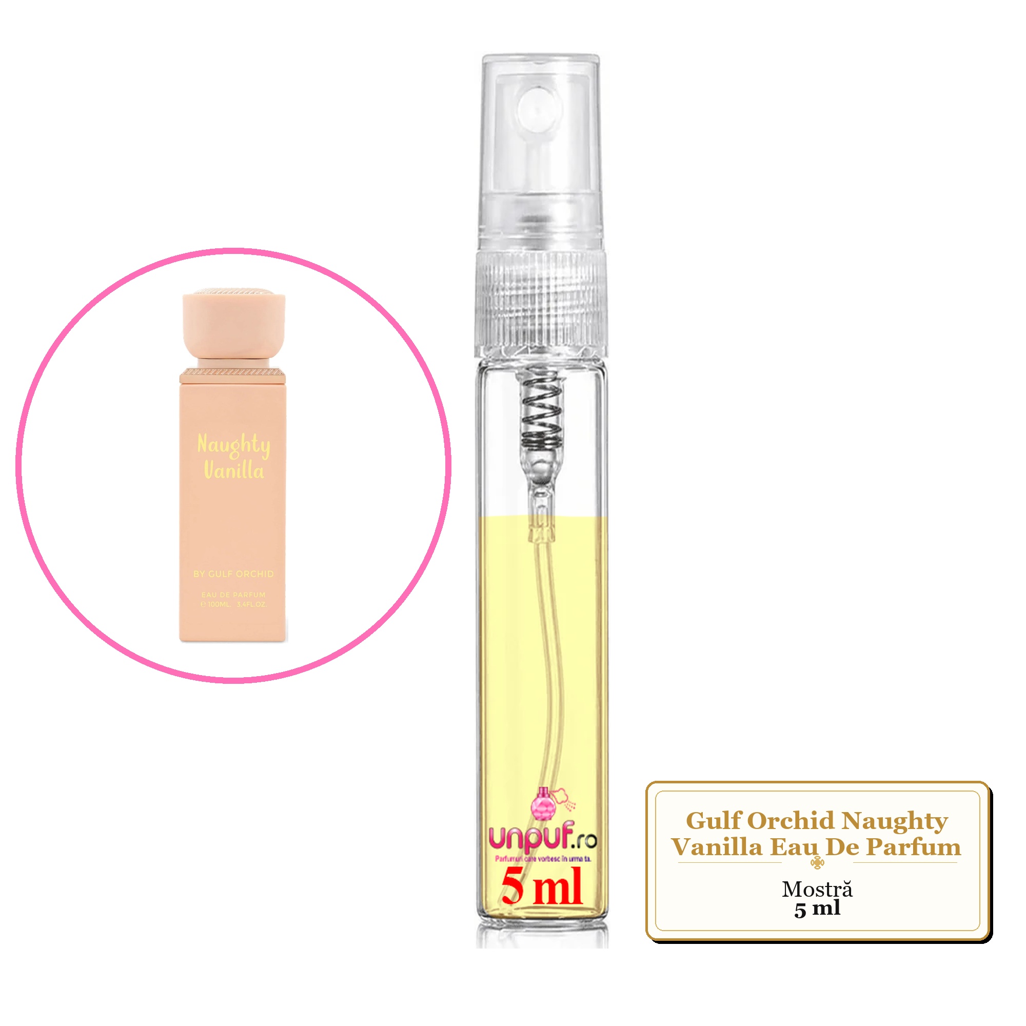 Mostra fiola din Parfumul Gulf Orchid Naughty Vanilla Eau De Parfum, decant sticla cu pulverizator