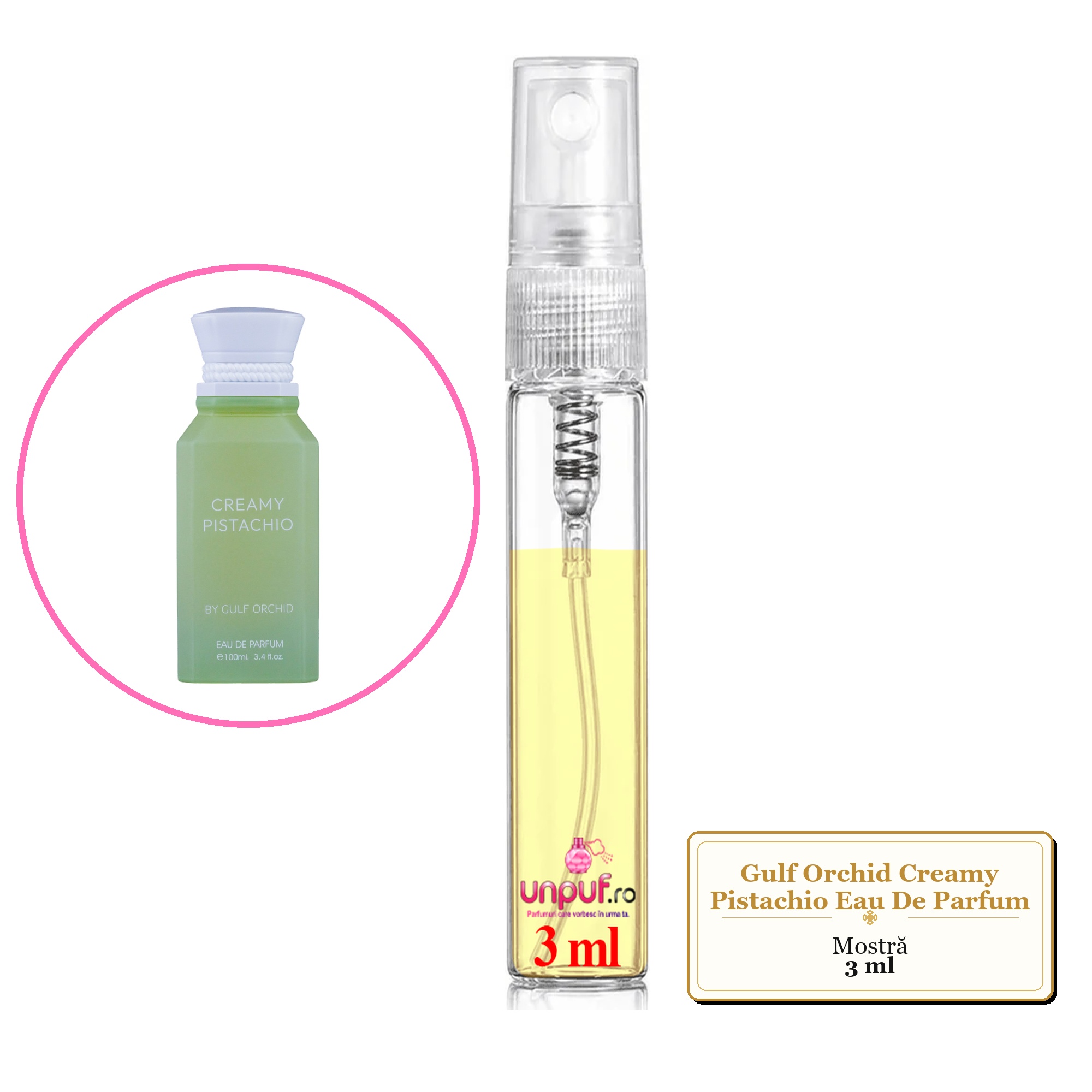 Mostra fiola din Parfumul Gulf Orchid Creamy Pistachio Eau De Parfum, decant sticla cu pulverizator
