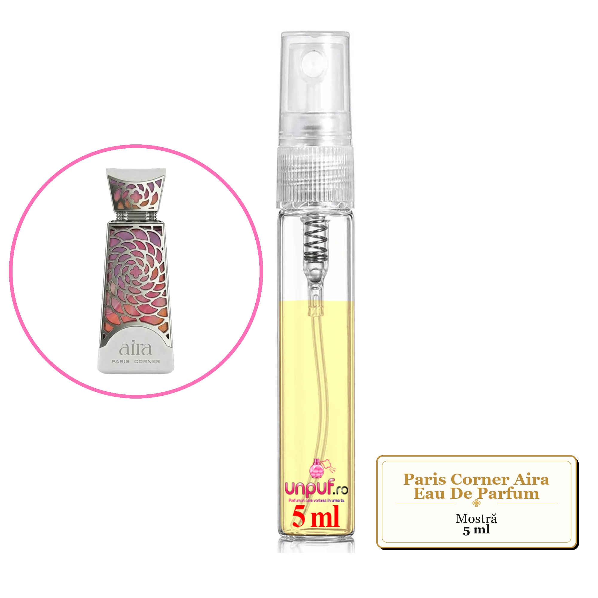 Mostra fiola din Parfumul Paris Corner Aira Eau De Parfum, decant sticla cu pulverizator