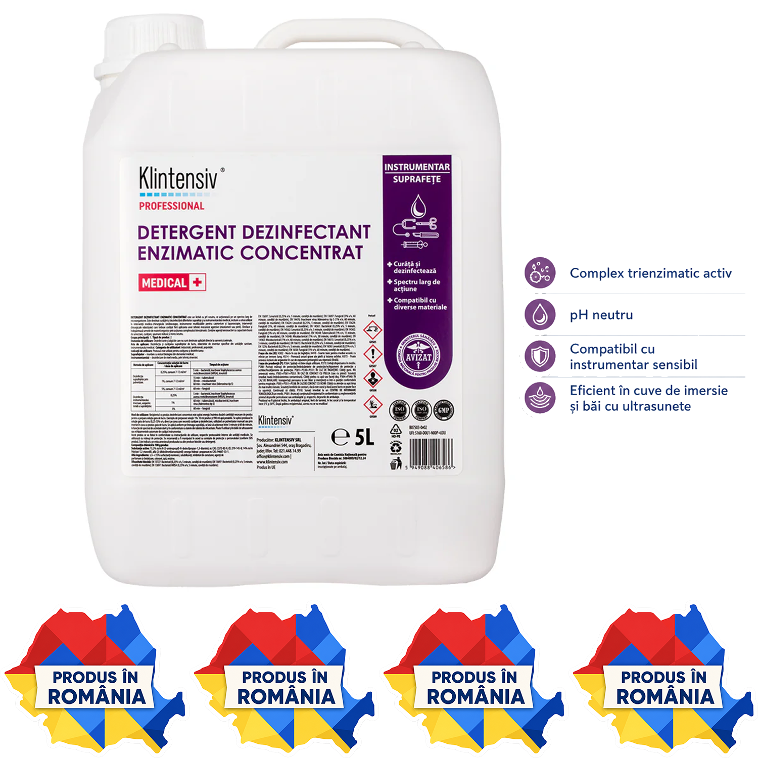 Detergent dezinfectant enzimatic concentrat Klintensiv variante 1 L și 5 L