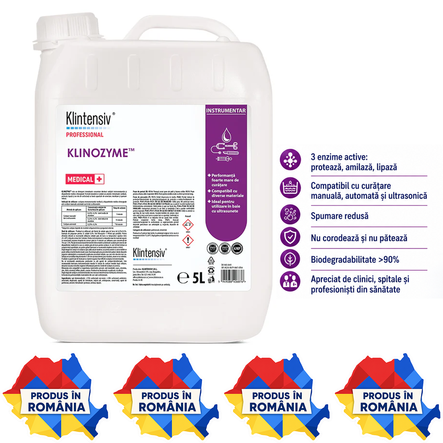 Klinozyme detergent tri-enzimatic concentrat variante 1 L și 5 L