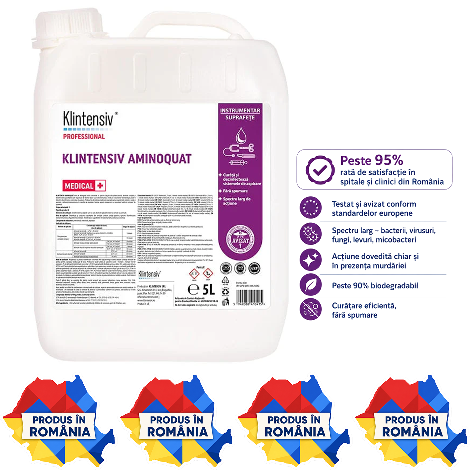 Klintensiv Aminoquat dezinfectant concentrat variante 1 L și 5 L