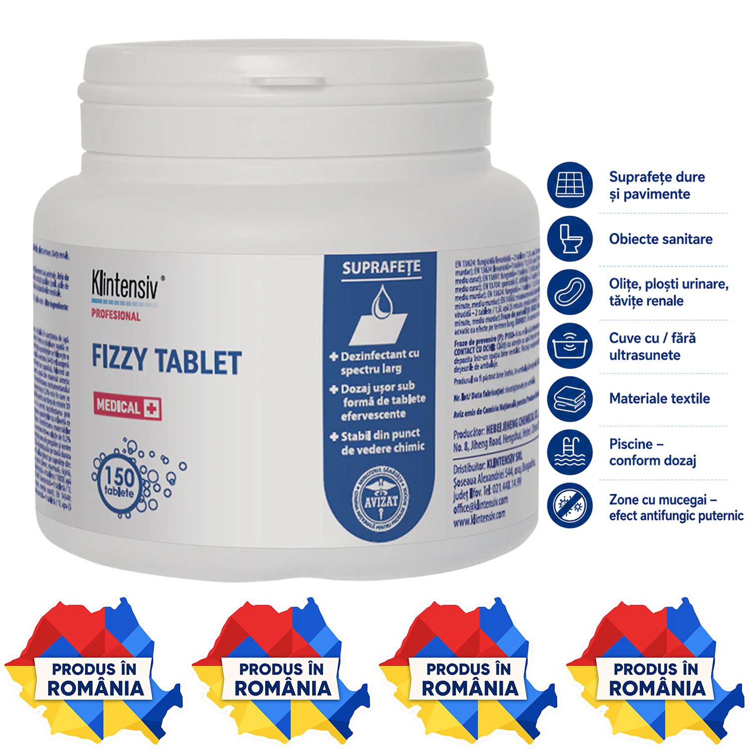 Beneficii Klintensiv Fizzy Tablet spectru larg bactericid fungicid virucid sporicid