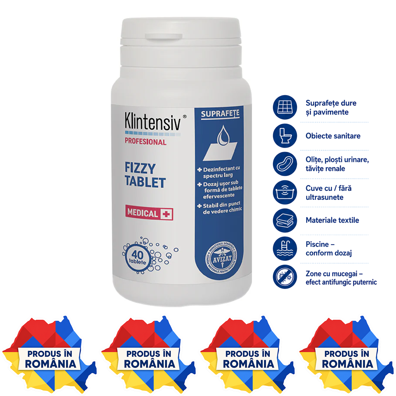 Klintensiv Fizzy Tablet tablete efervescente dezinfectante 40 75 150 280 tablete