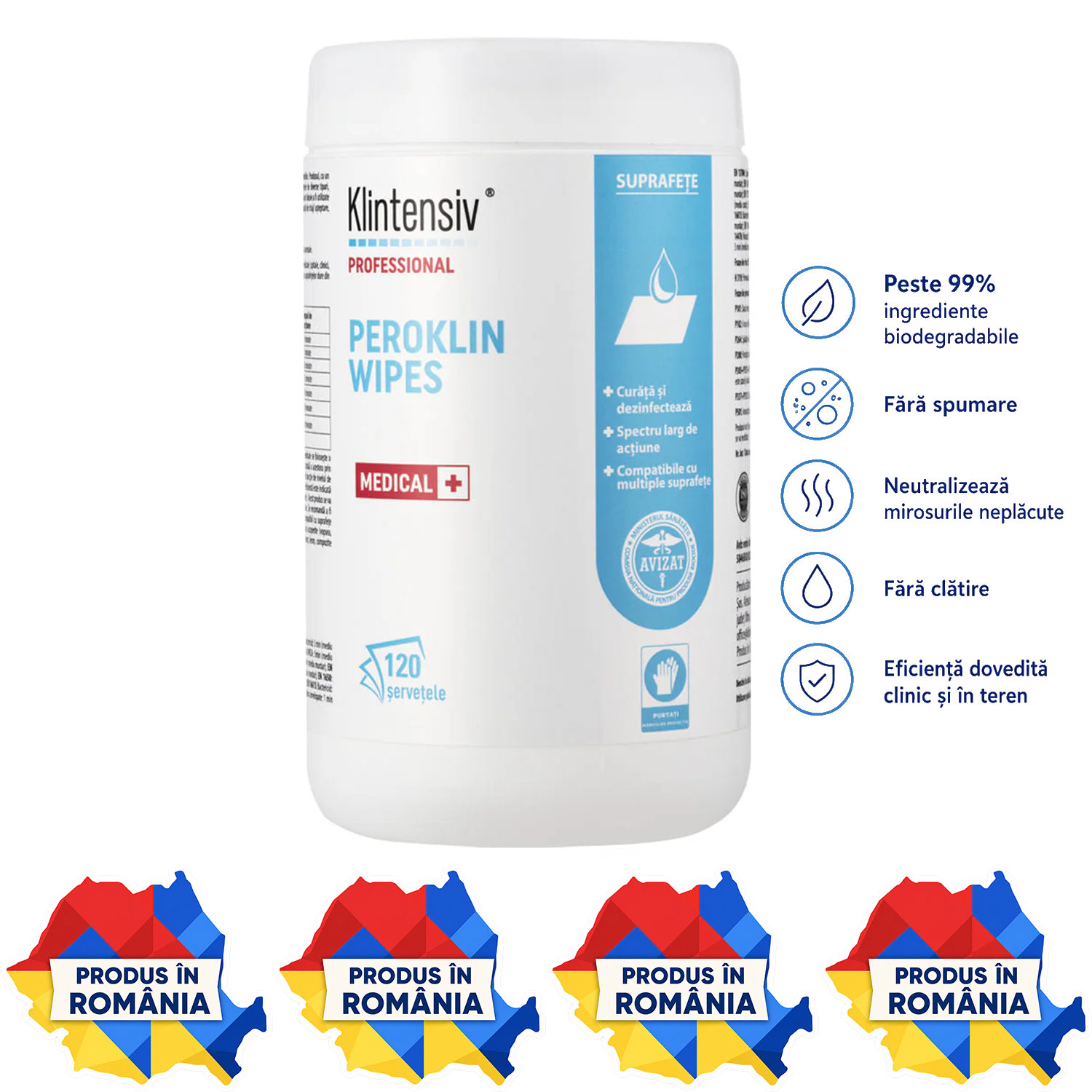 Peroklin Wipes șervețele dezinfectante profesionale tub