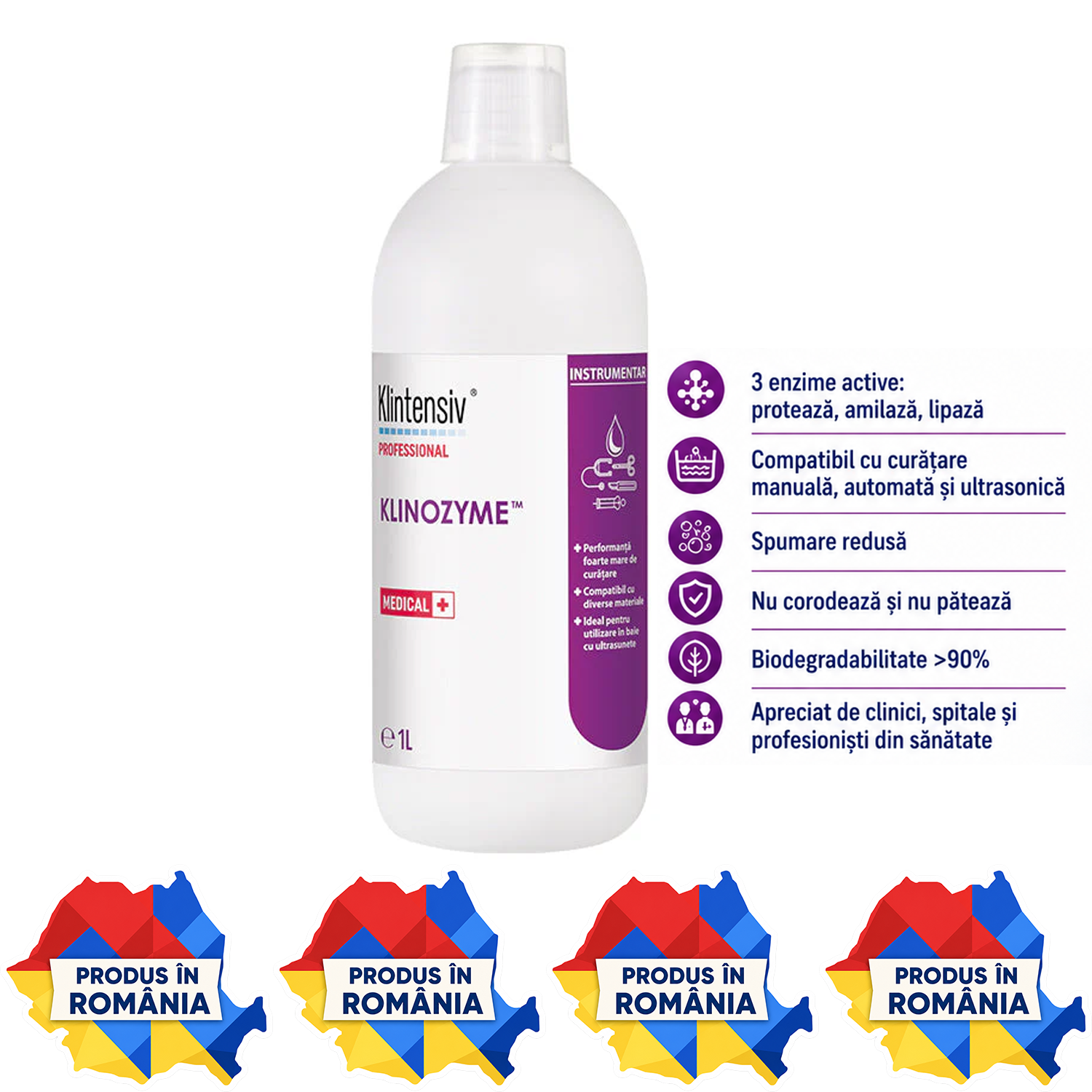 Klinozyme detergent tri-enzimatic concentrat variante 1 L și 5 L