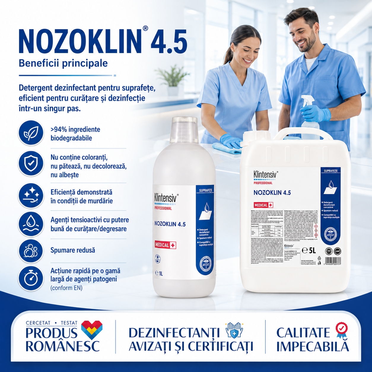 Nozoklin 4.5 soluție 5% pentru spații publice private birouri școli HoReCa