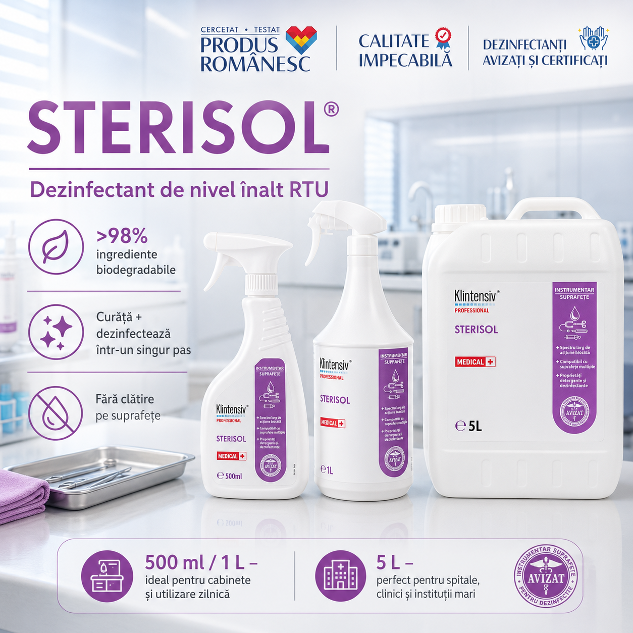 Sterisol RTU pentru spitale clinici UPU ambulanțe și centre de triaj