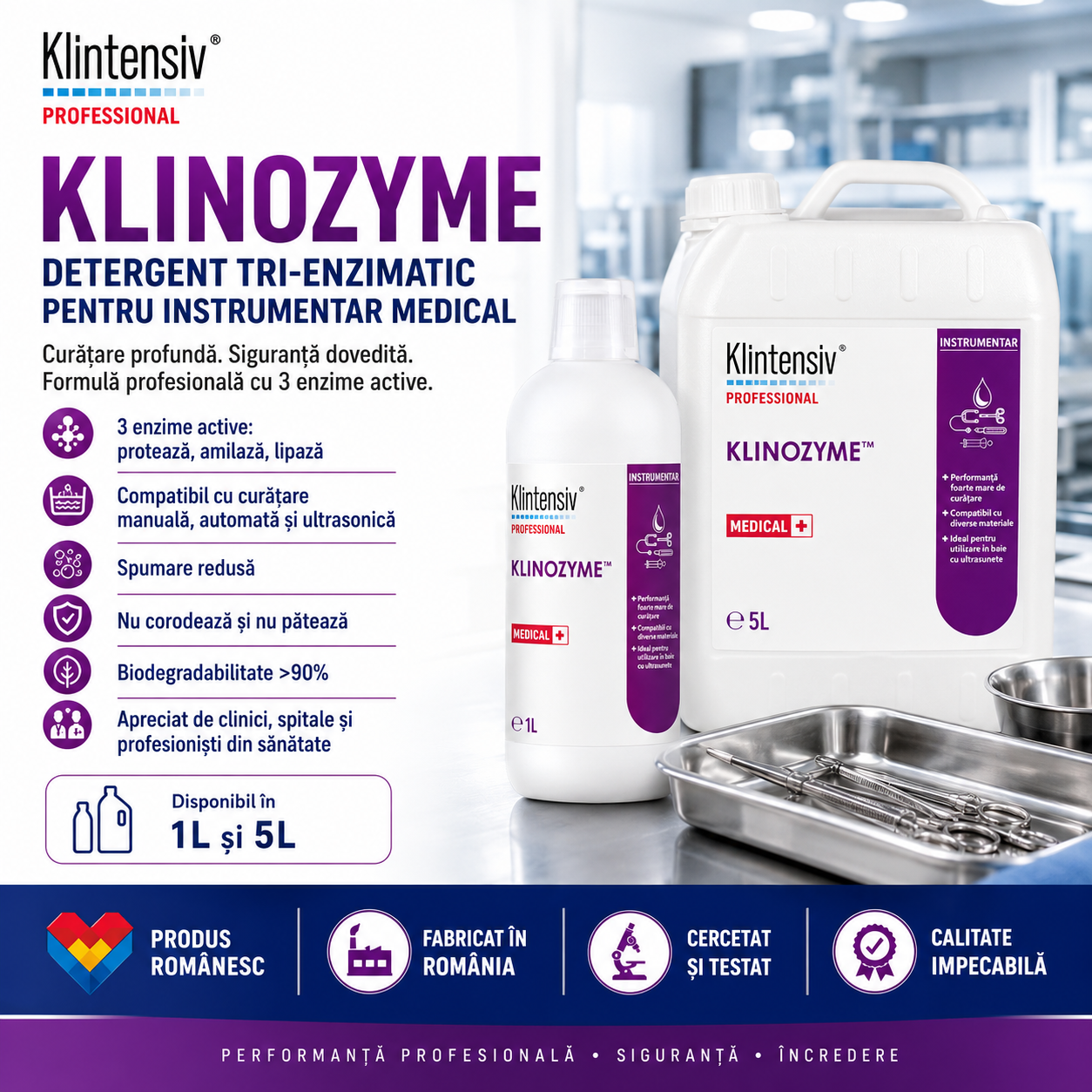 Klinozyme detergent enzimatic pentru curățarea s&acirc;ngelui mucusului puroiului și biofilmului