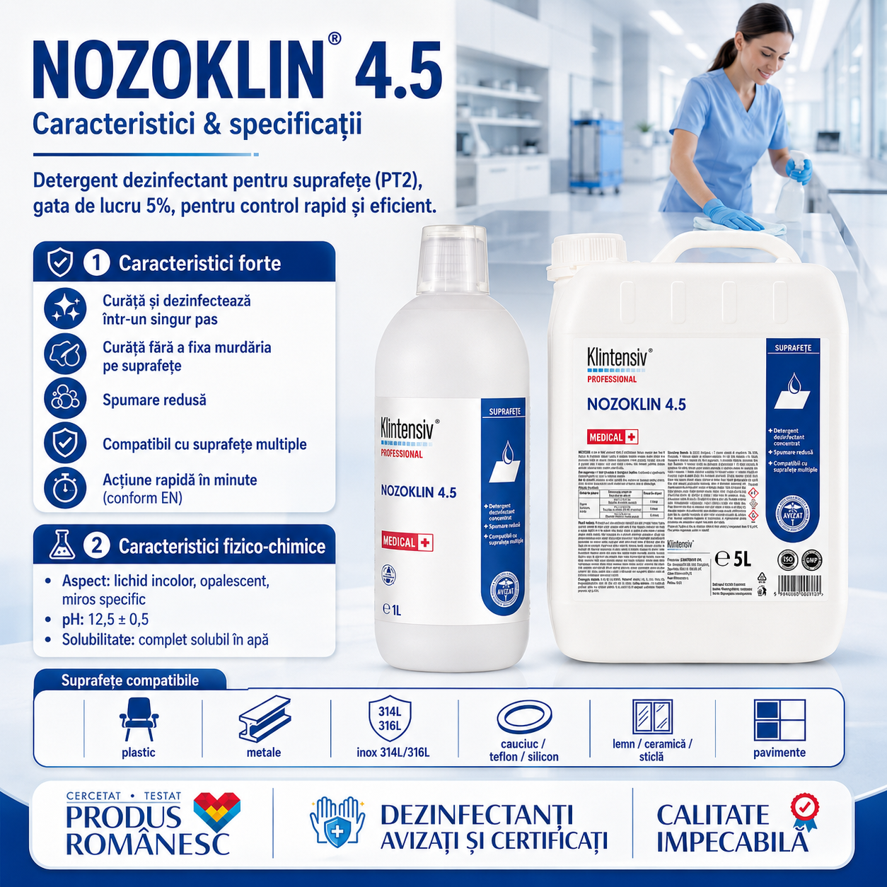 Beneficii Nozoklin 4.5 biodegradabil fără coloranți spumare redusă acțiune rapidă